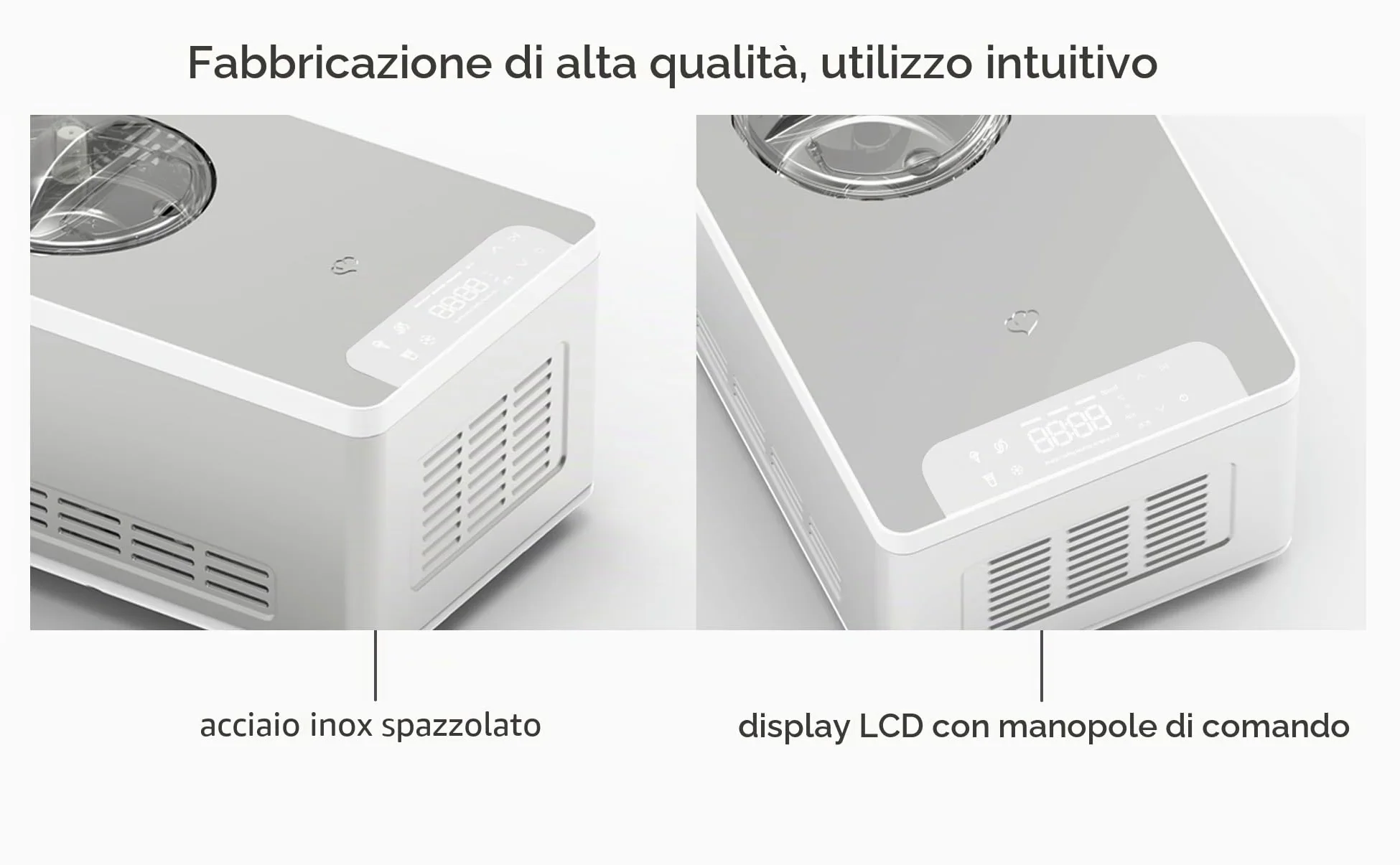 SPRINGLANE Gelatiera e yogurtiera Elisa con compressore autoraffreddante (Argento/Contenitore bianco, 180W)