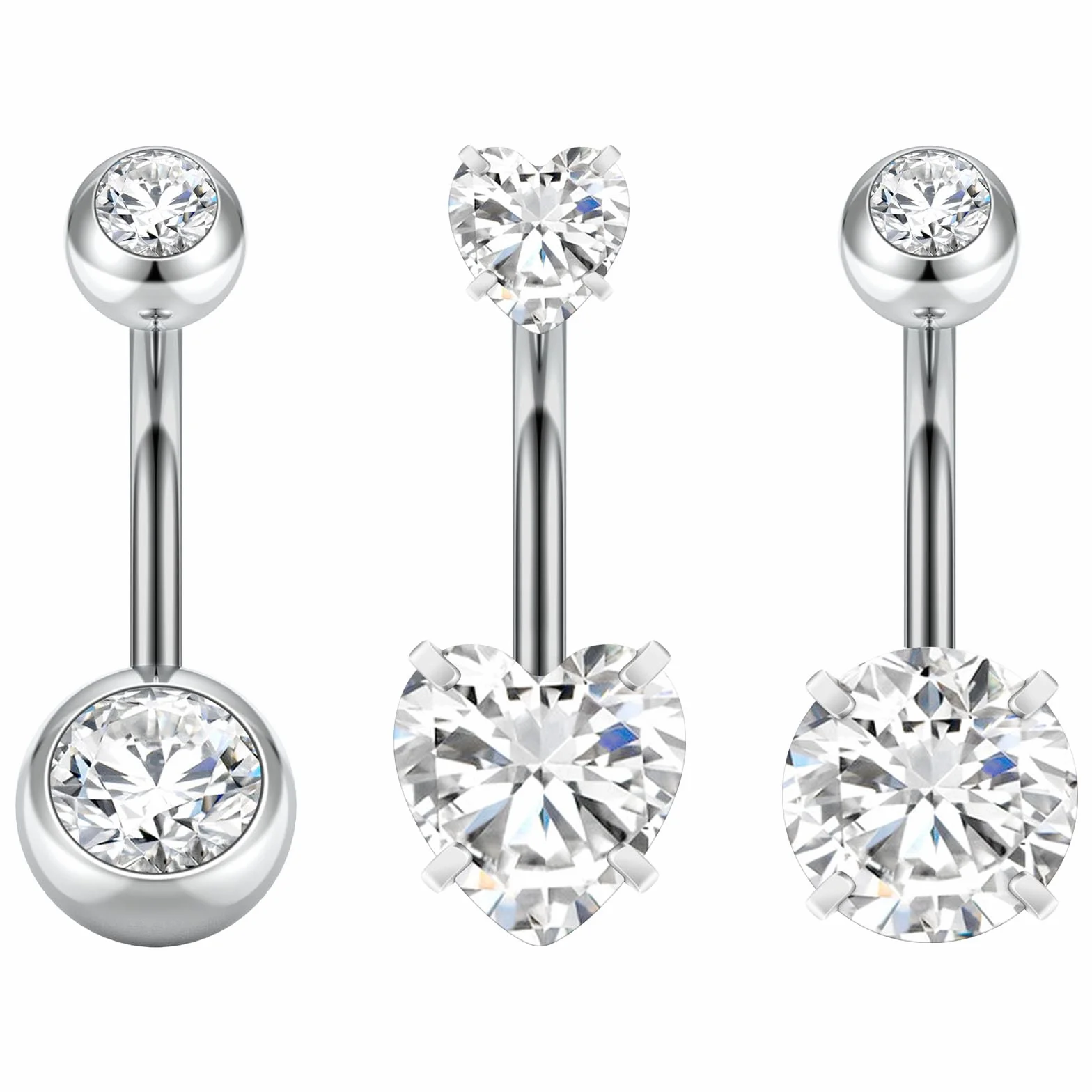 Aucuu Piercing Ombelico 14G Acciaio Chirurgico 1.6mm Sterile Banana Curved Barbell Cristallo Palla Gioielli Pancia Donne 12mm