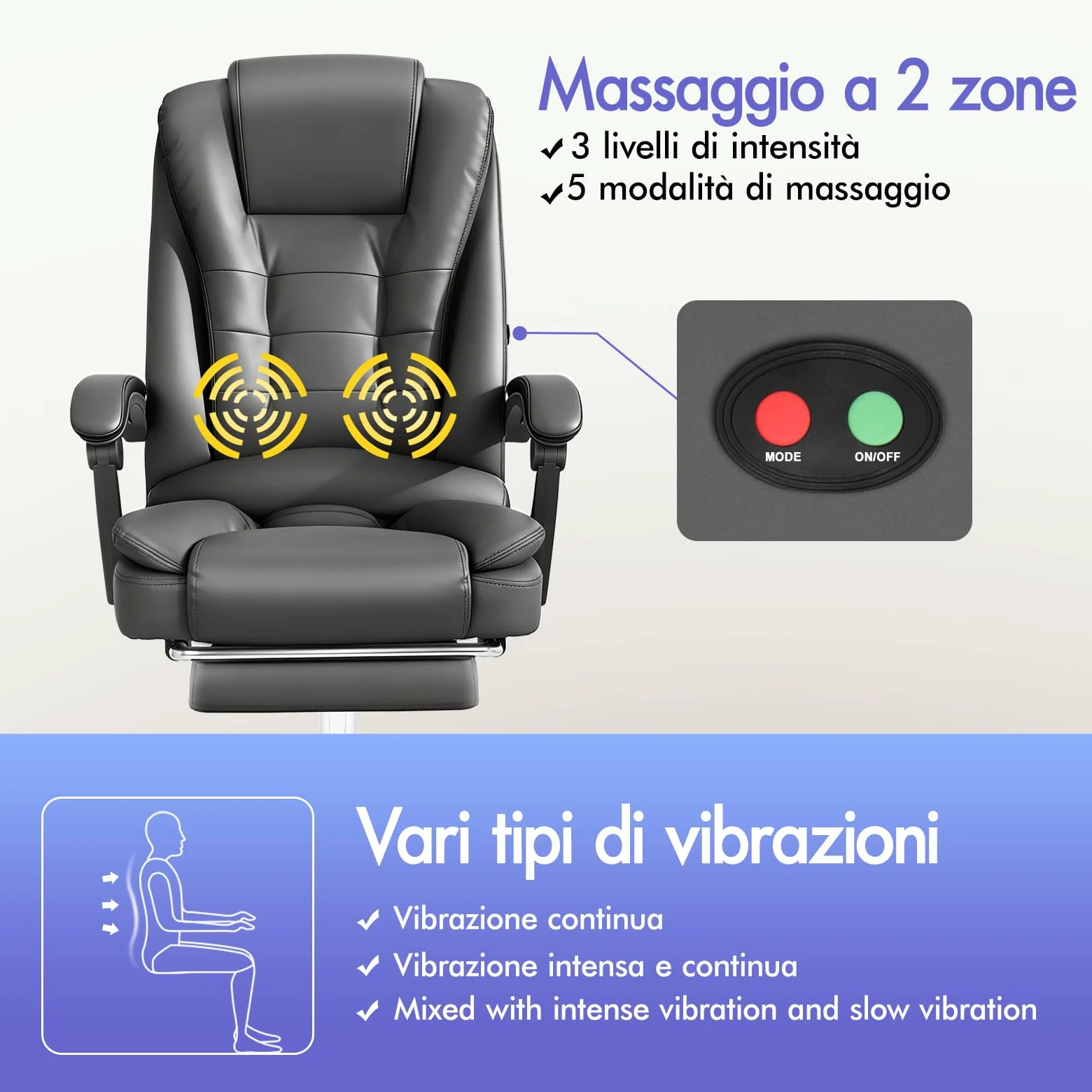 ALFORDSON Sedia Ufficio Ergonomica con Massaggio, Sedia Scrivania con Supporto Lombare e Poggiapiedi, Poltrona Girevole con Rotelle per Ufficio e Studio Sala Riunioni, Similpelle(Grigia)