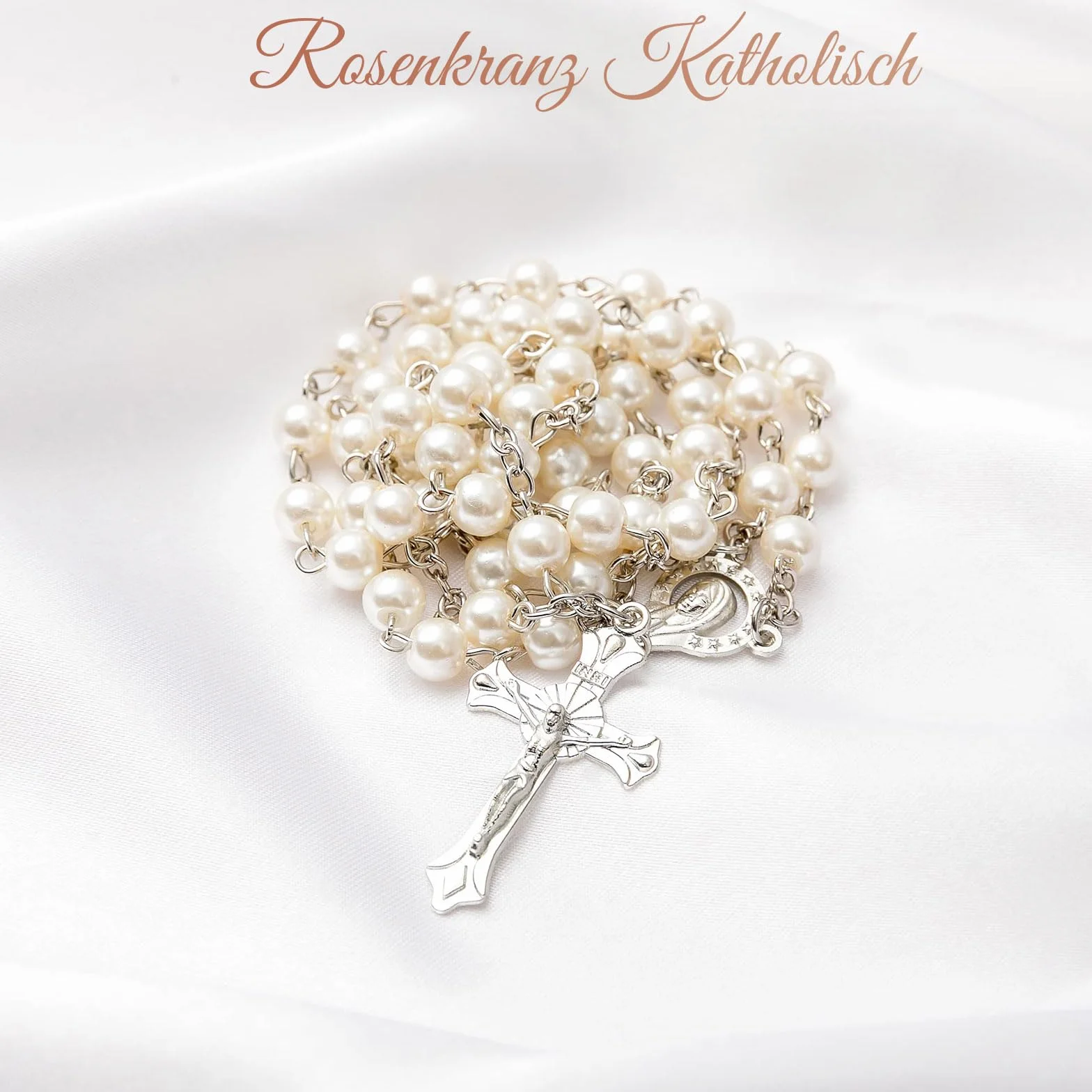 Collana di Rosario per Donne con Perline Artificiali, Stile Monocromatico, Regalo Spirituale per Donne