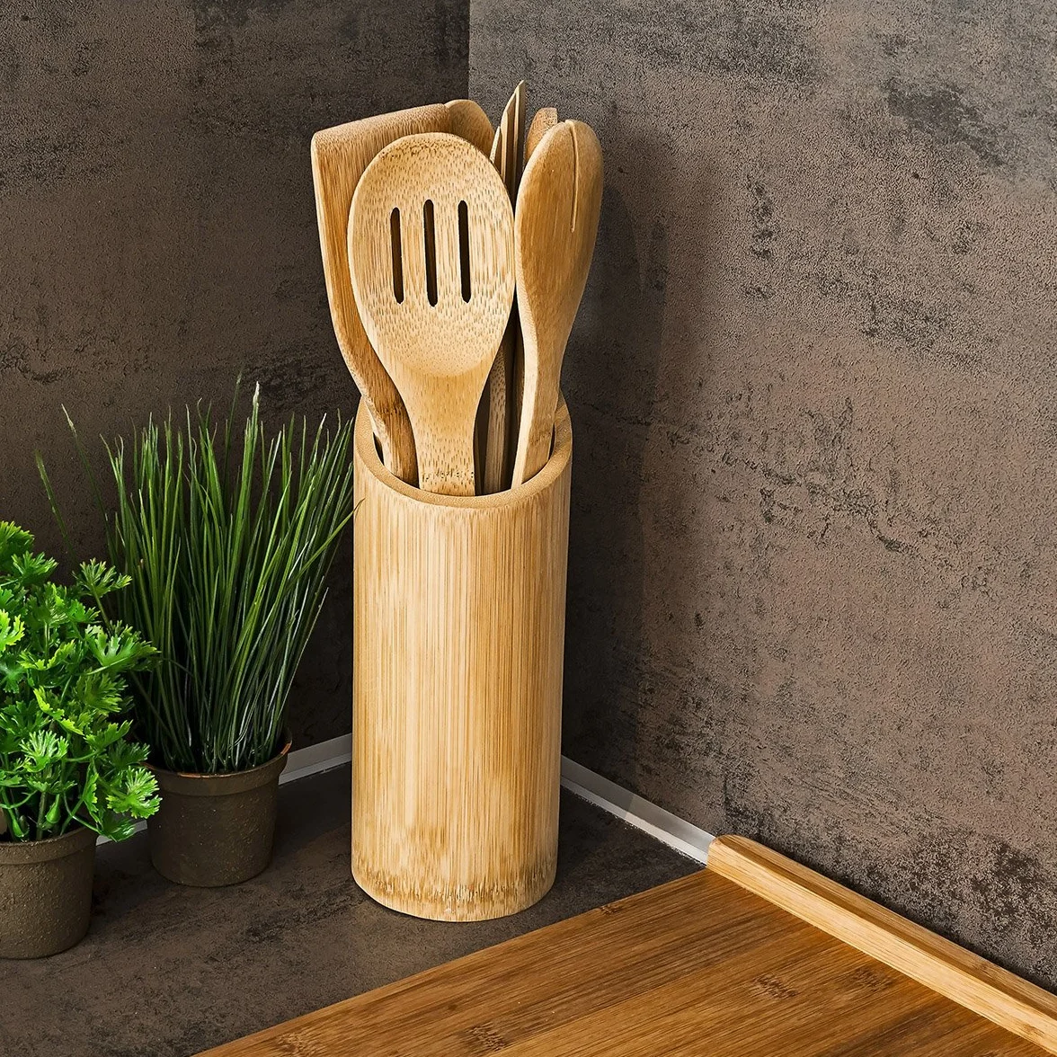 Relaxdays Set Accessori da Cucina 6 Mestoli in bambù Marrone Chiaro