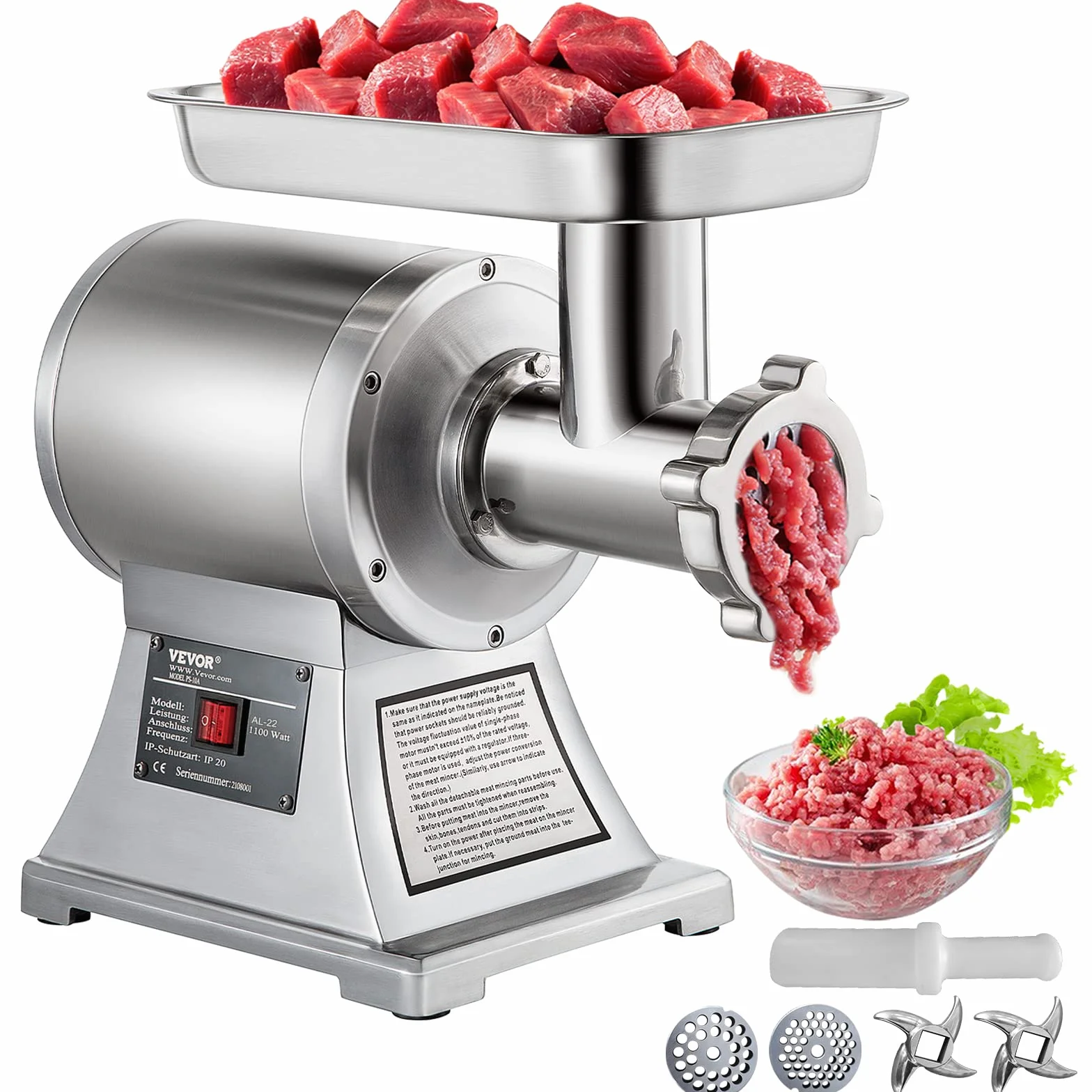 SucceBuy 220V Tritacarne Elettrico Inox Tritacarne Professionale Perfetto Per Prosciutto Salsiccia Specializzata Cucina (90800)