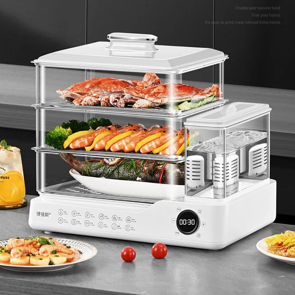 Vaporiera Elettrica Con Capacità Di 24 Litri - Vaporiera Elettrica A 3 Livelli Con Display Touch Screen, Appuntamento 12 Ore - Design Compatto, Serbatoio Dell'acqua Indipendente Da 1,5 Litri, Facile D
