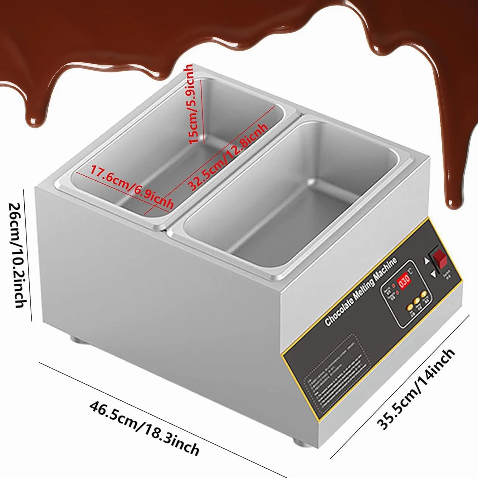 Temperatrice cioccolato, Macchina per fusione di cioccolato, Non è necessario aggiungere acqua, controllo intelligente della temperatura con display digitale Isolamento continuo 6KG*2