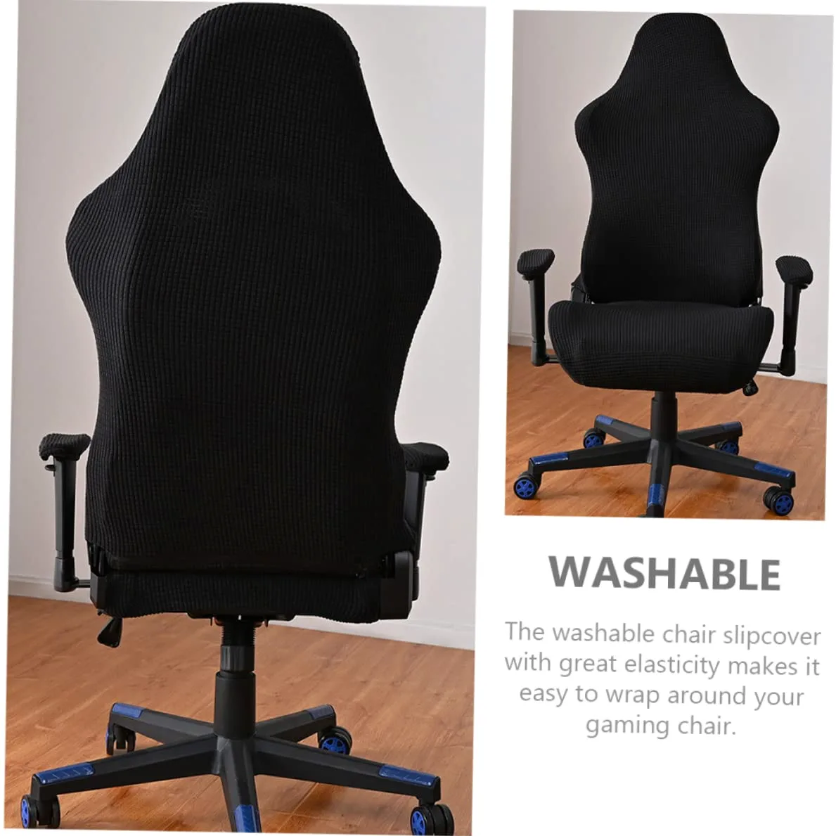 VILLCASE Copertura Protettiva per Sedia Gaming Elastica in Pile Nero | Anti-scolorimento e Pieghevole, per Sedia da Ufficio Computer e Poltrona Ufficio