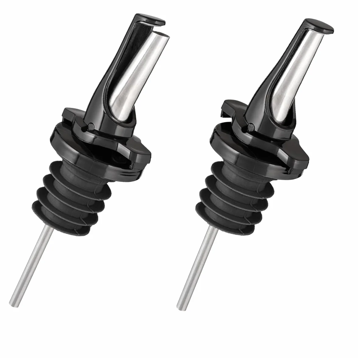 Poura Versatore rapido per vino ClickSeal in gomma naturale senza BPA - Nero - Confezione da 2
