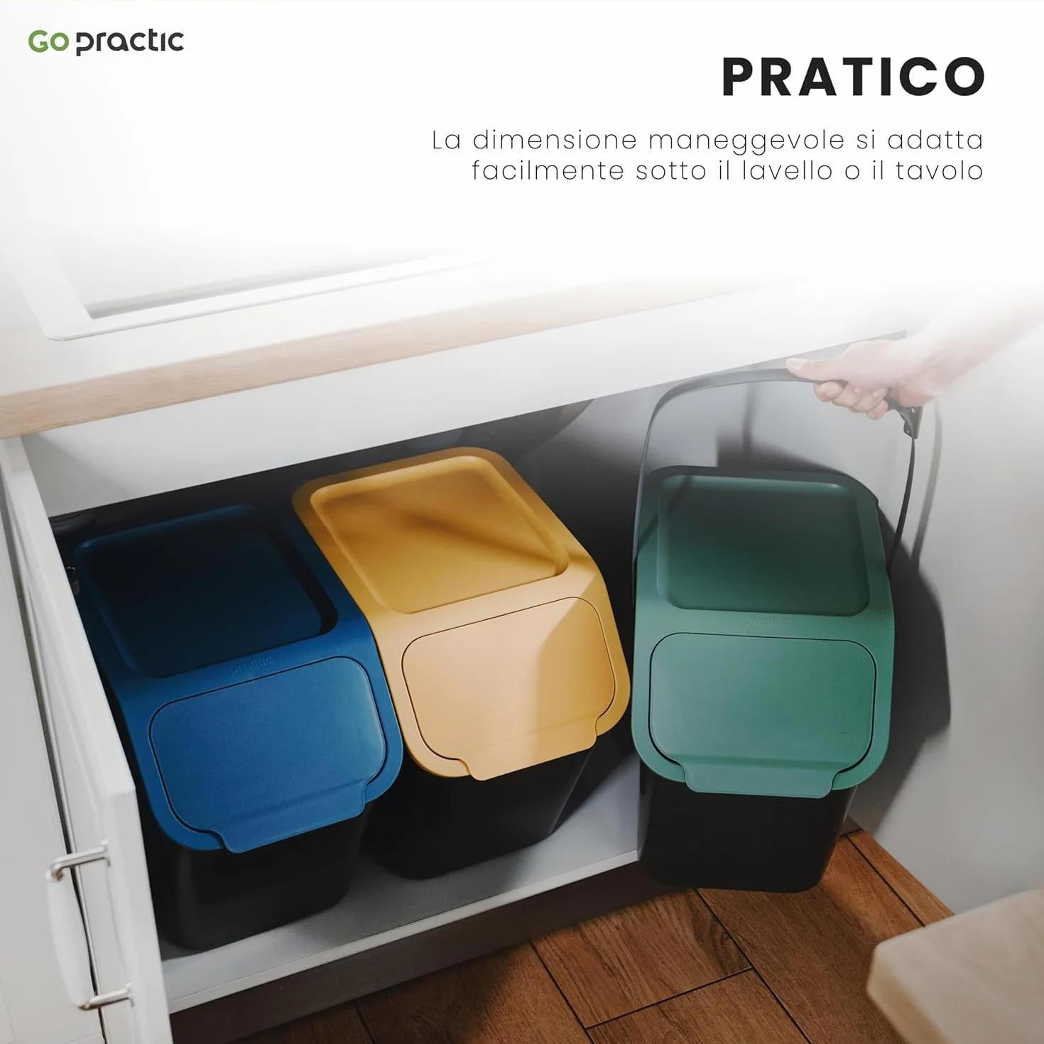 Pattumiera da Cucina, Raccolta Differenziata Cucina, Set da 4 pezzi: 3x 25L + 1x 4,5L, Secchiello Domestico,Cestino Per Rifiuti, Secchio per Immondizia, Casa Contenitori