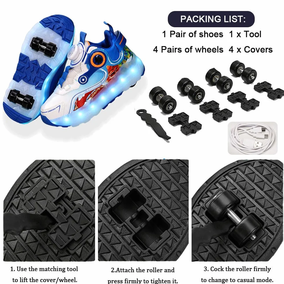 ENEN Sportive Scarpe da Skateboard 4 Ruote LED Luci Bambina Bambino Sneakers Outdoor Multisport