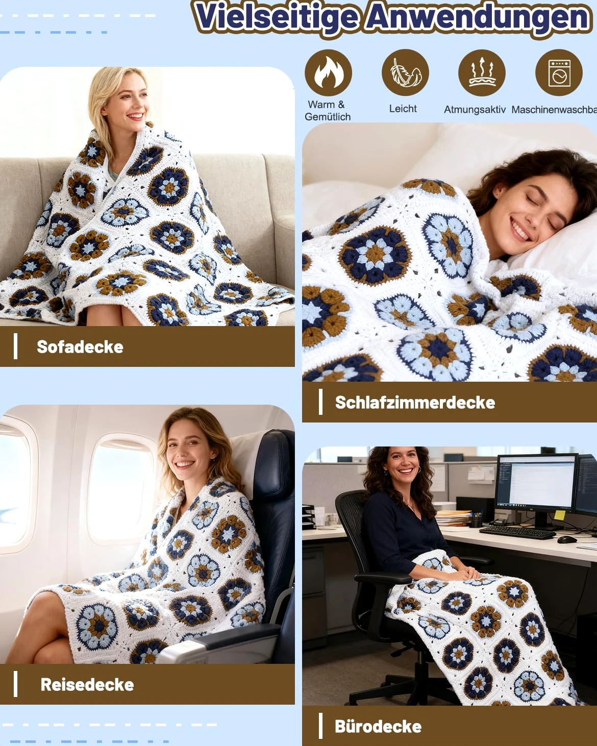 Coopay Granny Square - Set di uncinetti per principianti e professionisti, set completo per uncinetto con filato per uncinetto, istruzioni (lingua italiana non garantita), video tutorial, set di