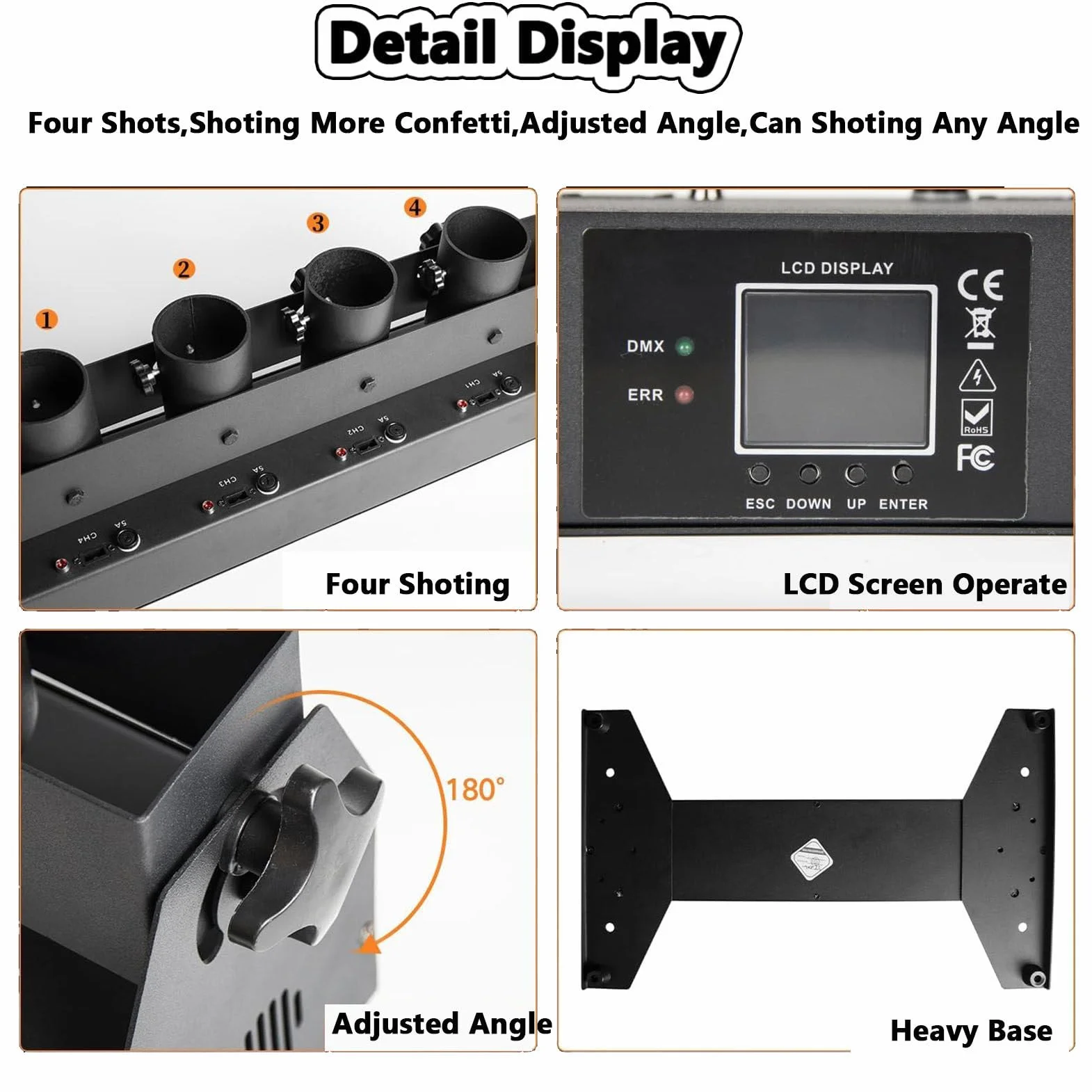 Lanciatore di coriandoli elettrico, macchina professionale per lancio di coriandoli a 4 colpi, cannone per coriandoli DMX512/telecomando per matrimoni, spettacoli, discoteche, club, palco, feste