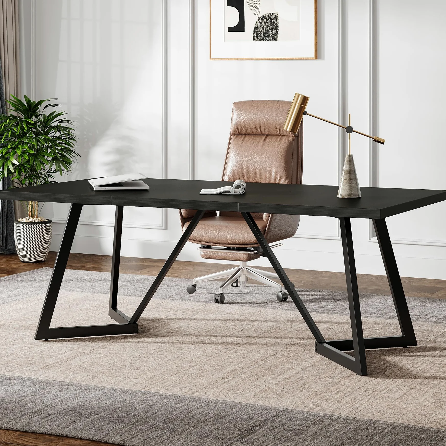 Tribesigns, scrivania grande da 180 cm, moderno tavolo per computer con struttura in metallo, tavolo da lavoro rettangolare per laptop per ufficio o casa (nero)
