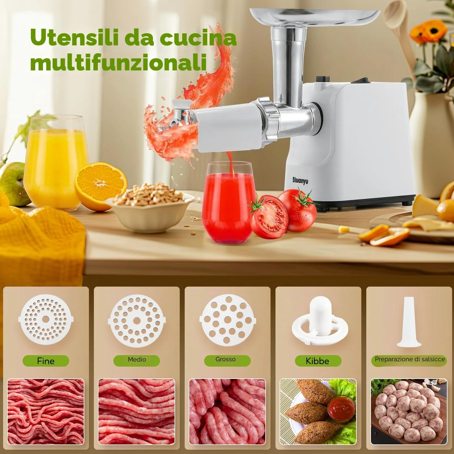 Huanyu Grattugia elettrica per formaggio Affettaverdure elettrico multifunzionale con 5 lame 250W Insalatiera elettrica e tritacarne Grattugia elettrica per frutta, verdura e formaggio (bianco)