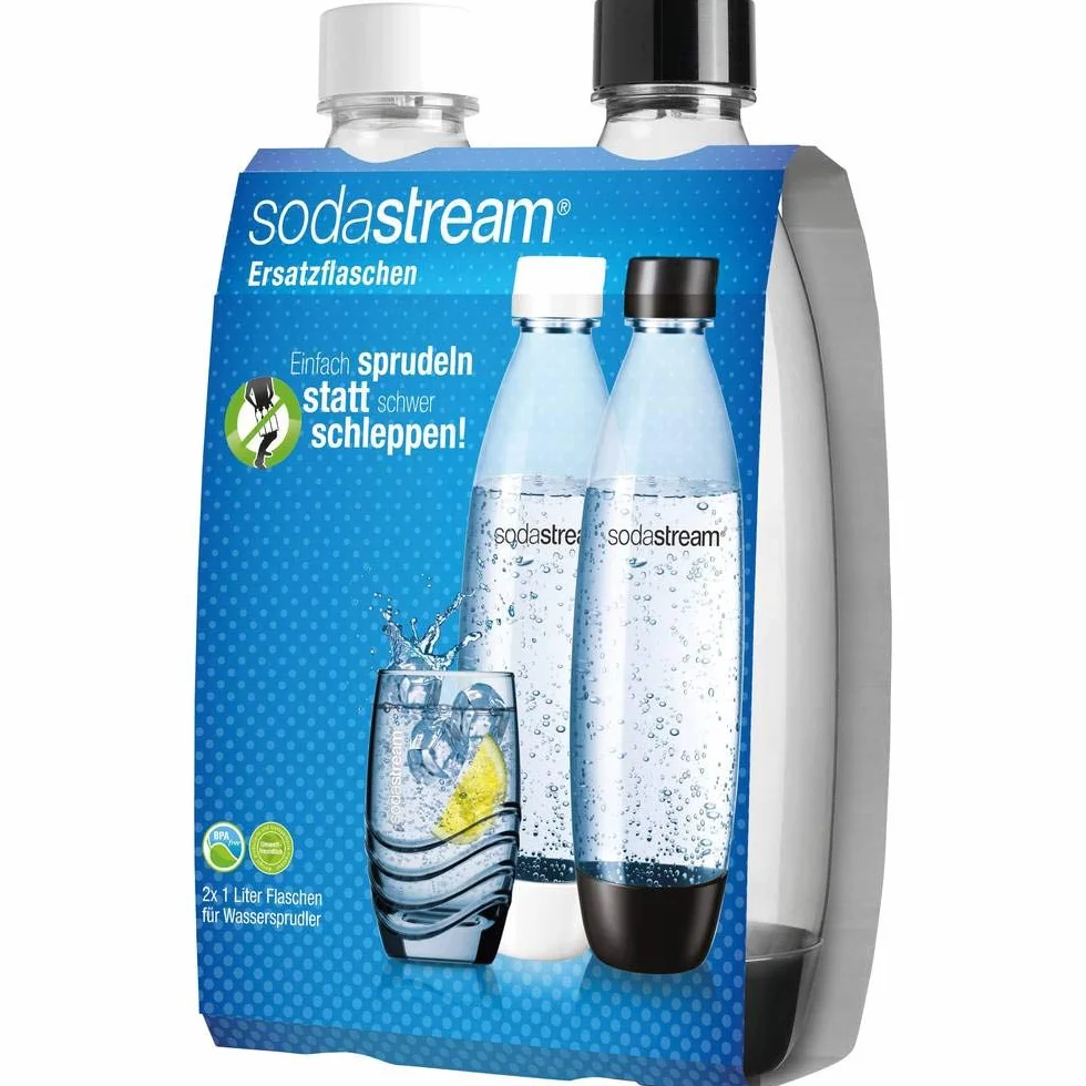 SodaStream DuoPack Fuse, Bottiglia di Ricambio per gorgogliatore meccanismo a Incastro, 2 Bottiglie in Pet da 1 l, Nero e Bianco