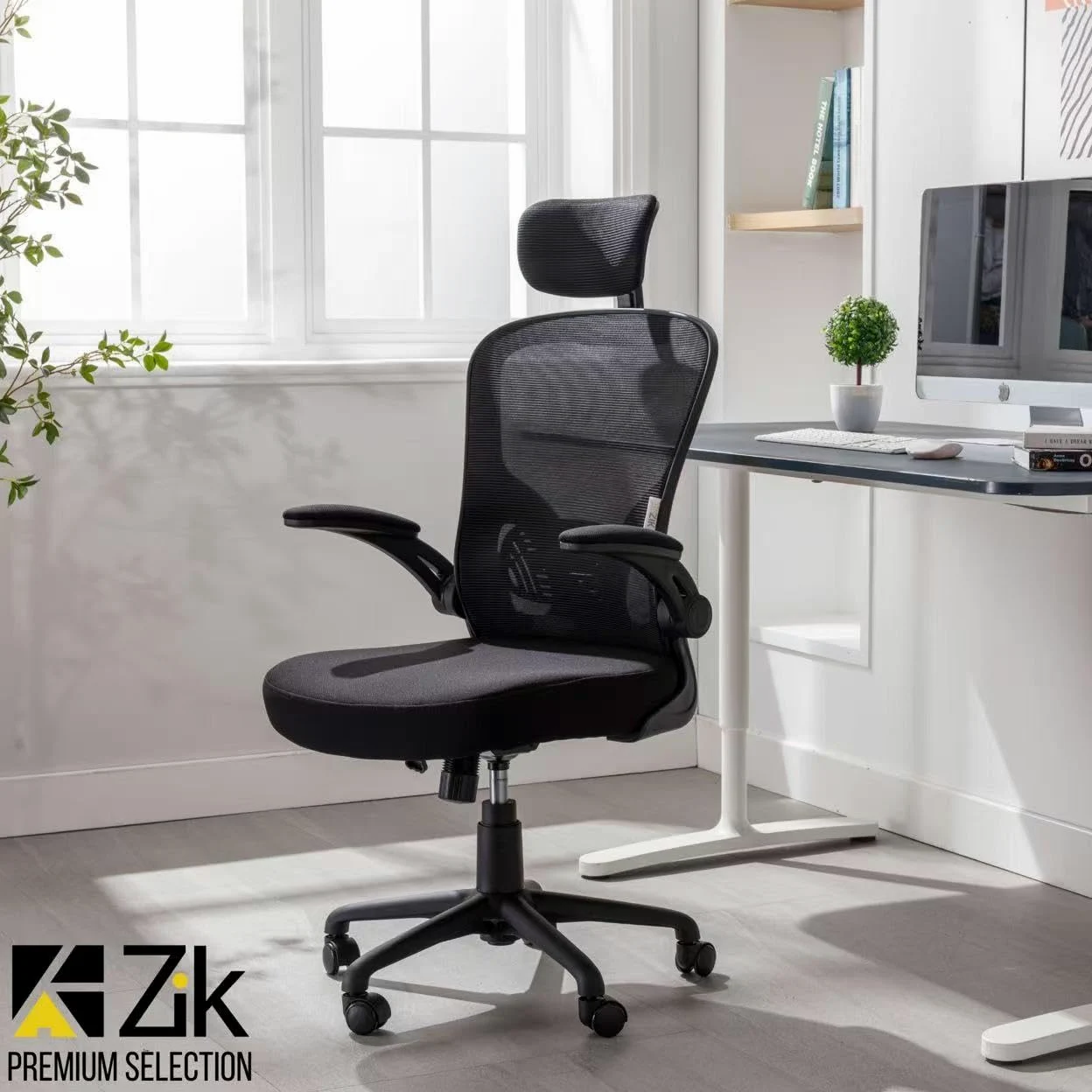 ZIK - Sedia Ergonomica da Ufficio, Scrivania, con Supporto Lombare e Regolazione Schienale, Sedia da Ufficio con Rotelle e Braccioli Reclinabili, Poggiatesta Oscillante e Regolabile