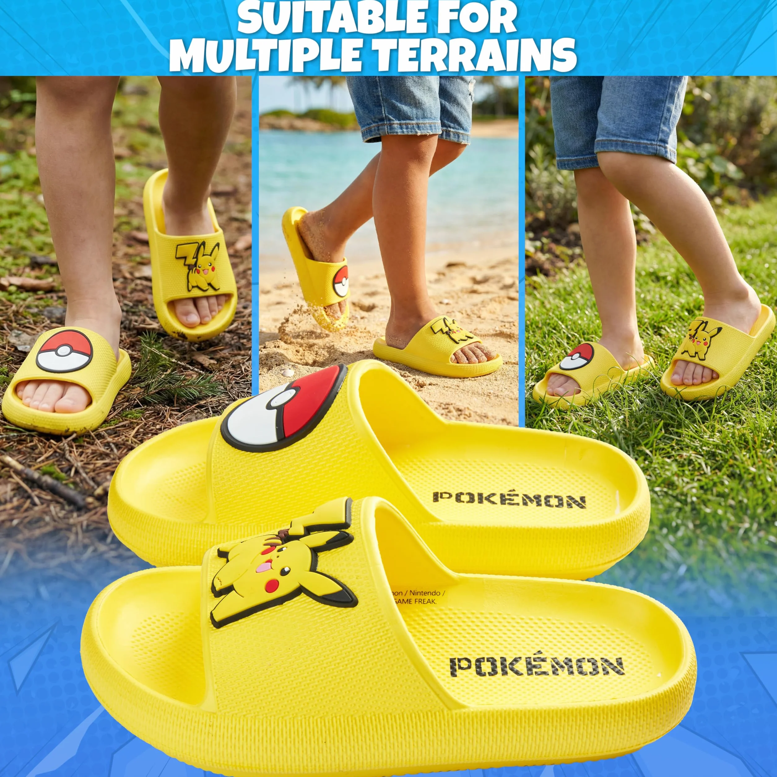 Get Trend Pokemon Ciabatte da Spiaggia per Ragazzi, Pikachu Gengar Snorlax Antiscivolo Pantofole da Bagno Bambini, Scarpe da Piscina Interno Esterno Estive 29-38