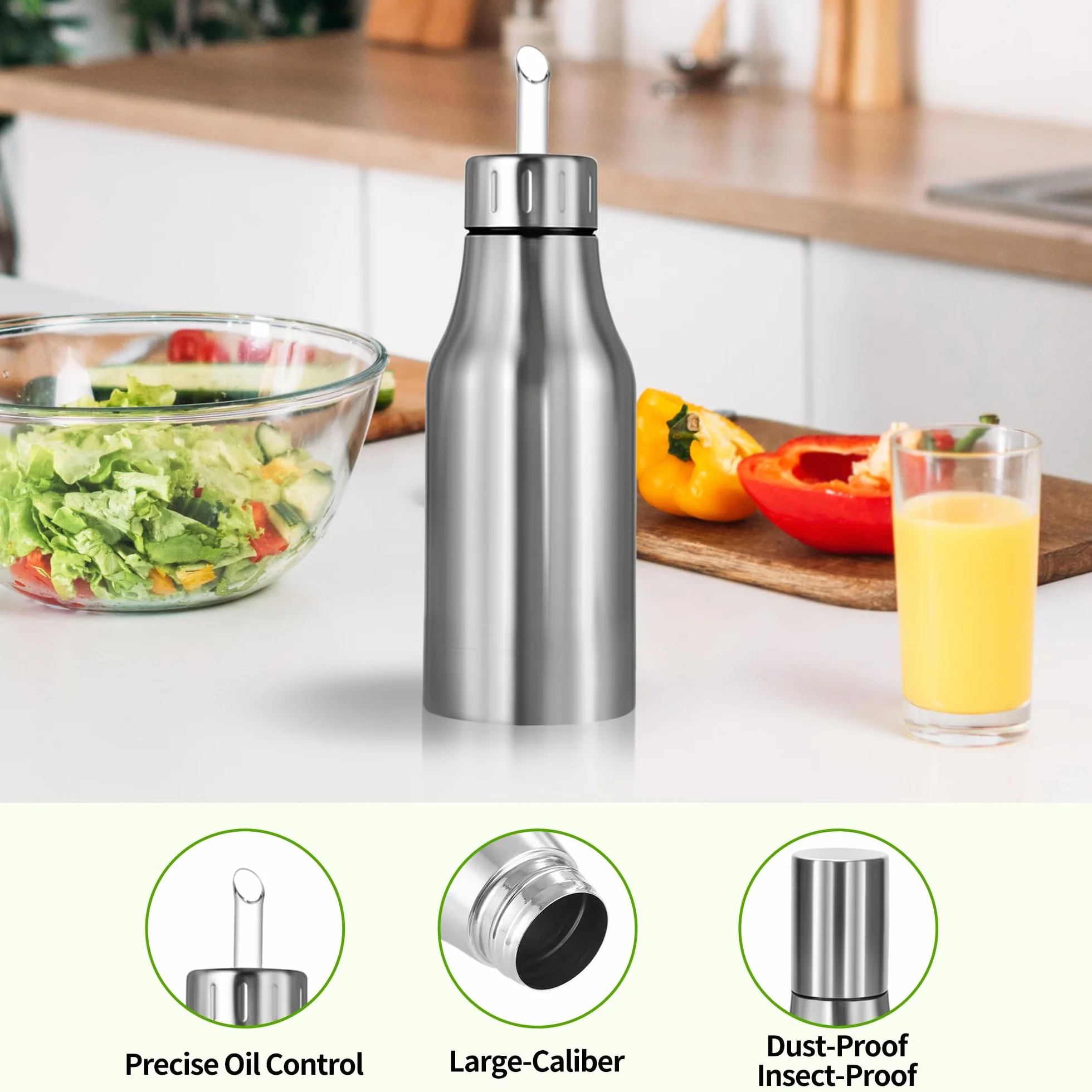 Bottiglia dispenser olio acciaio inox 750ml beccuccio senza gocciolamento