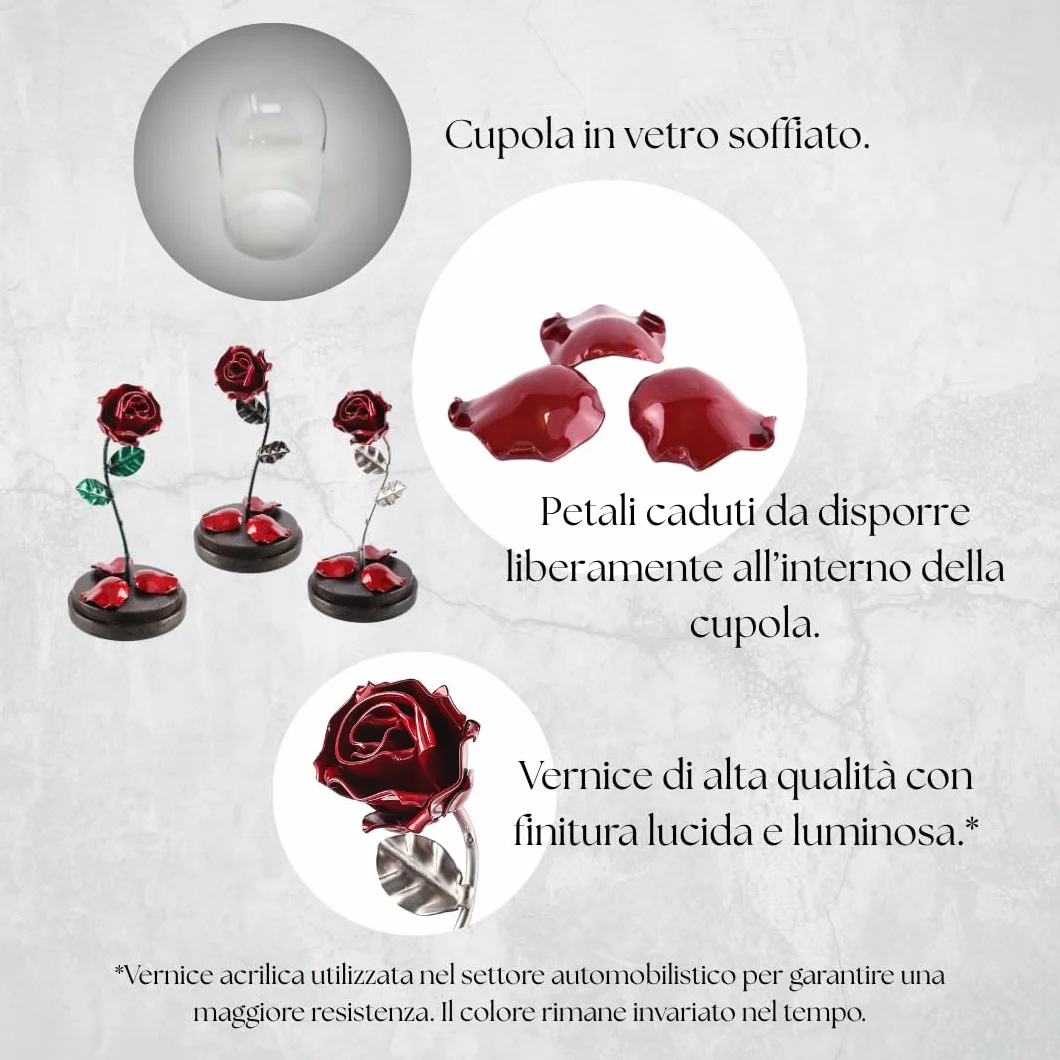 Forging Art Bcn Rosa Eterna Ferro Battuto La Bella e la Bestia Regalo Festa della mamma San Valentino Nozze di Ferro Rosso Argento
