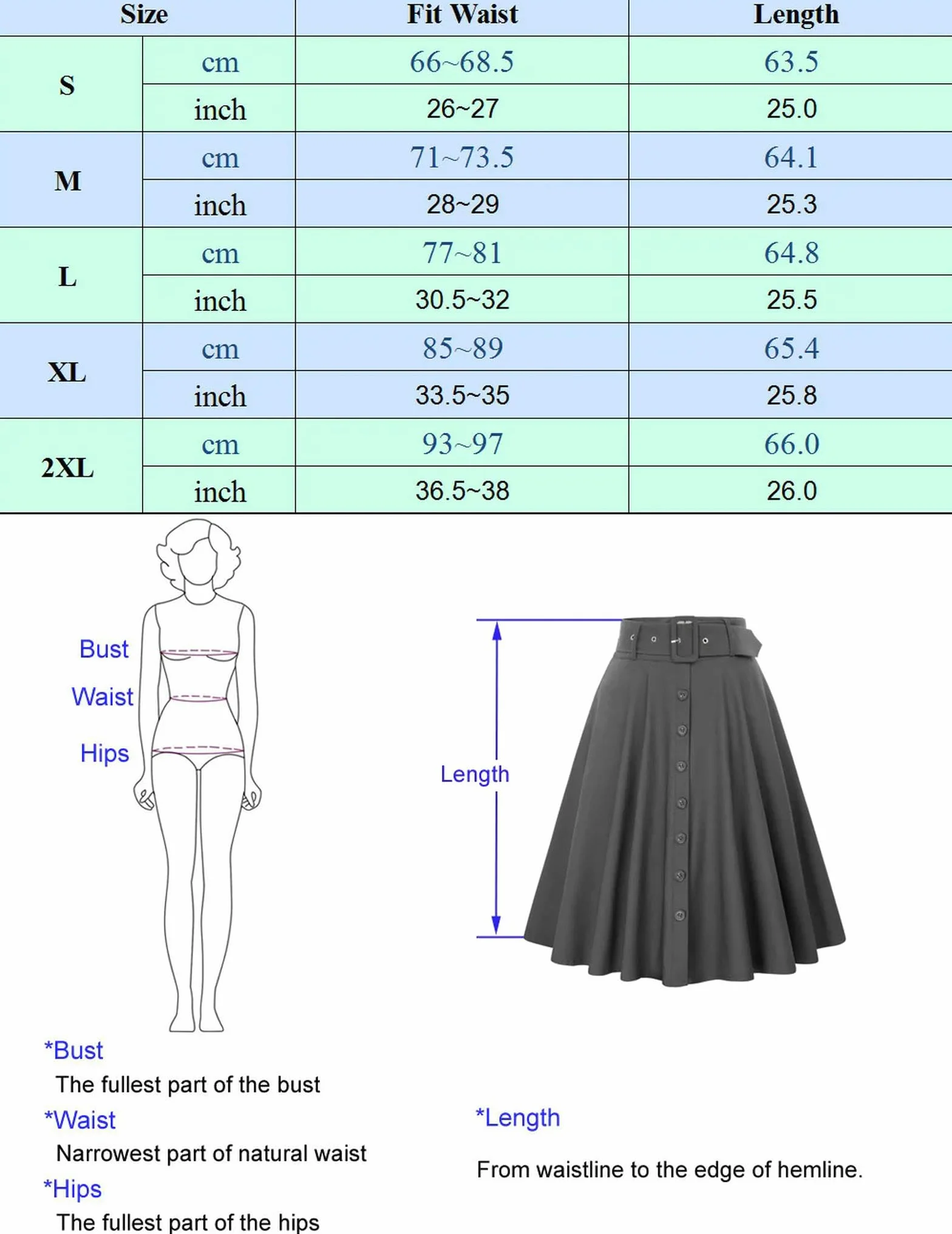 Gonne Midi Svasate a Vita Alta Elasticizzate da Donna con Tasche e Cinture