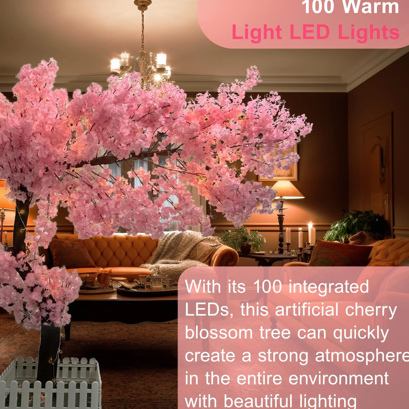 Albero Artificiale Fiori Ciliegio, Finto Fiore Sakura Con Led Lampada, Fatto A Mano Ciliegio Alberi per Casa Ufficio Interno Esterni Decorativo (Rosa, 70.9IN/180CM)