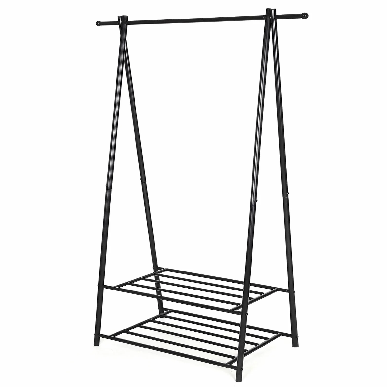 SONGMICS Appendiabiti con 2 Ripiani Portaoggetti Portascarpe, Struttura in Metallo, Salvaspazio, Ideale in Camera da Letto, Corridoio, Ufficio e Altre Stanze, Nero HSR05B