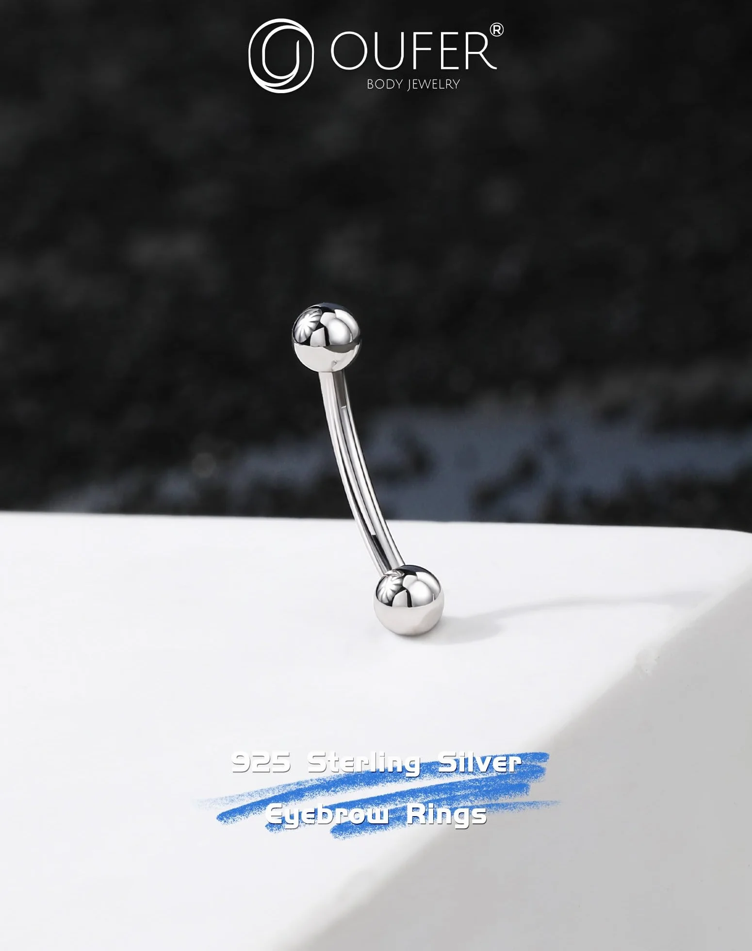 OUFER 16G 8 mm Argento 925 Curved Barbell Helix Rook Piercing Donna Uomo Cartilage Earring