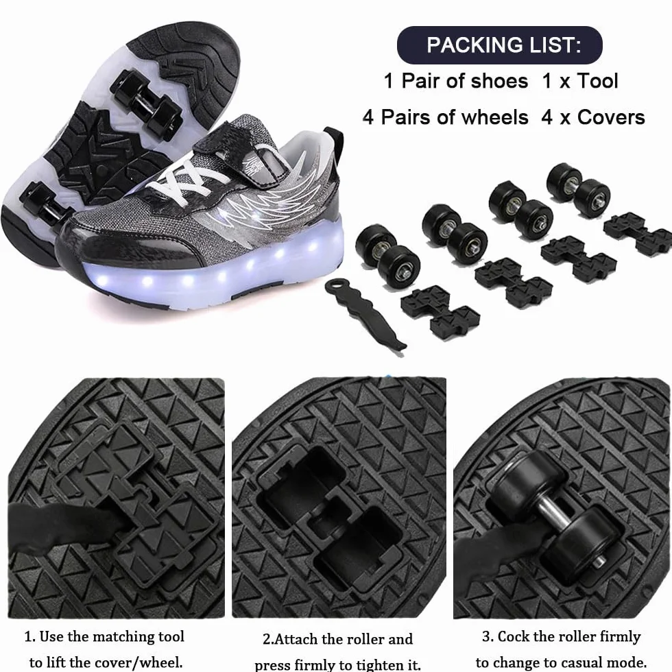 ENEN Sportive Scarpe da Skateboard 4 Ruote, Moda Scarpe con Rotelle Bambina Bambino, 30-40 EU