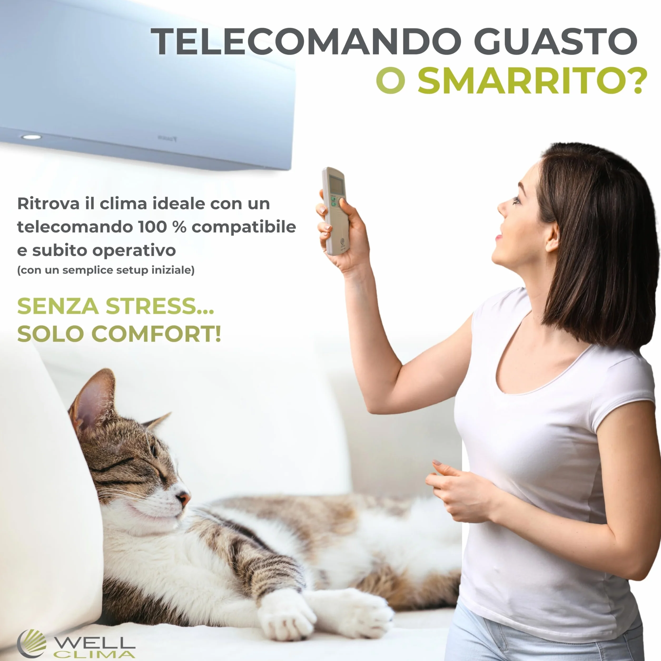 Wellclima Telecomando Universale per Condizionatori Daikin, Compatibilità Garantita, Design Simile all'Originale, Fino a 5 Velocità di Ventola, Istruzioni in 6 Lingue, Assistenza Diretta