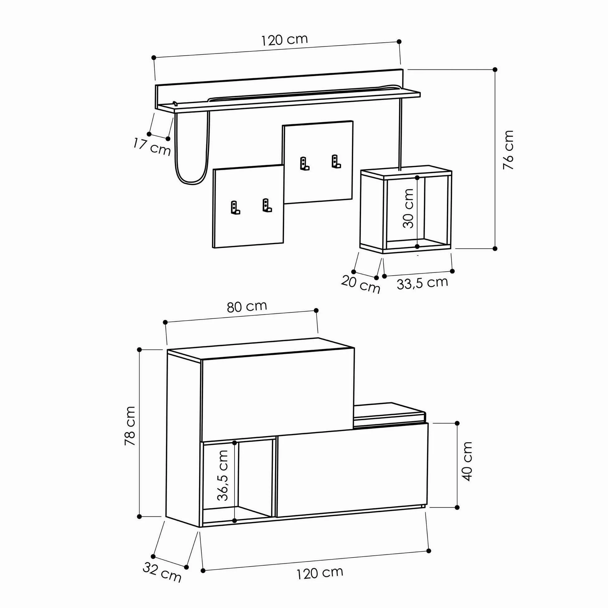 Dmora - Mobile da ingresso Caph, Entratina appendiabiti, Composizione per atrio, Consolle portaoggetti multifunzione, 120x17h76 cm, Antracite e Rovere