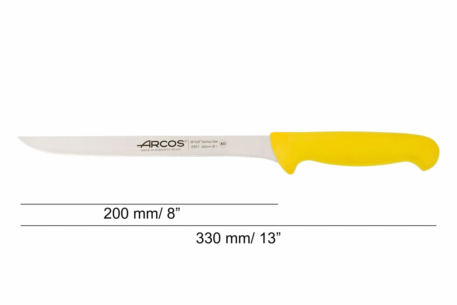 Arcos Coltello per Filettare con Lama in Acciaio Inossidabile Nitrum 200 mm – Manico Ergonomico in Polipropilene, Ideale per Filettare Carne e Pesce – Giallo, Serie 2900