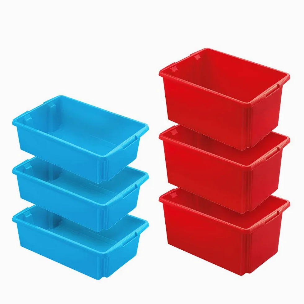 BRB Set, 6X Contenitore impilabile per Alimenti, Dimensioni di Base 595 X 395 mm, 3 X Blu – 30 Litri, 3 X Rosso – 51 Litri