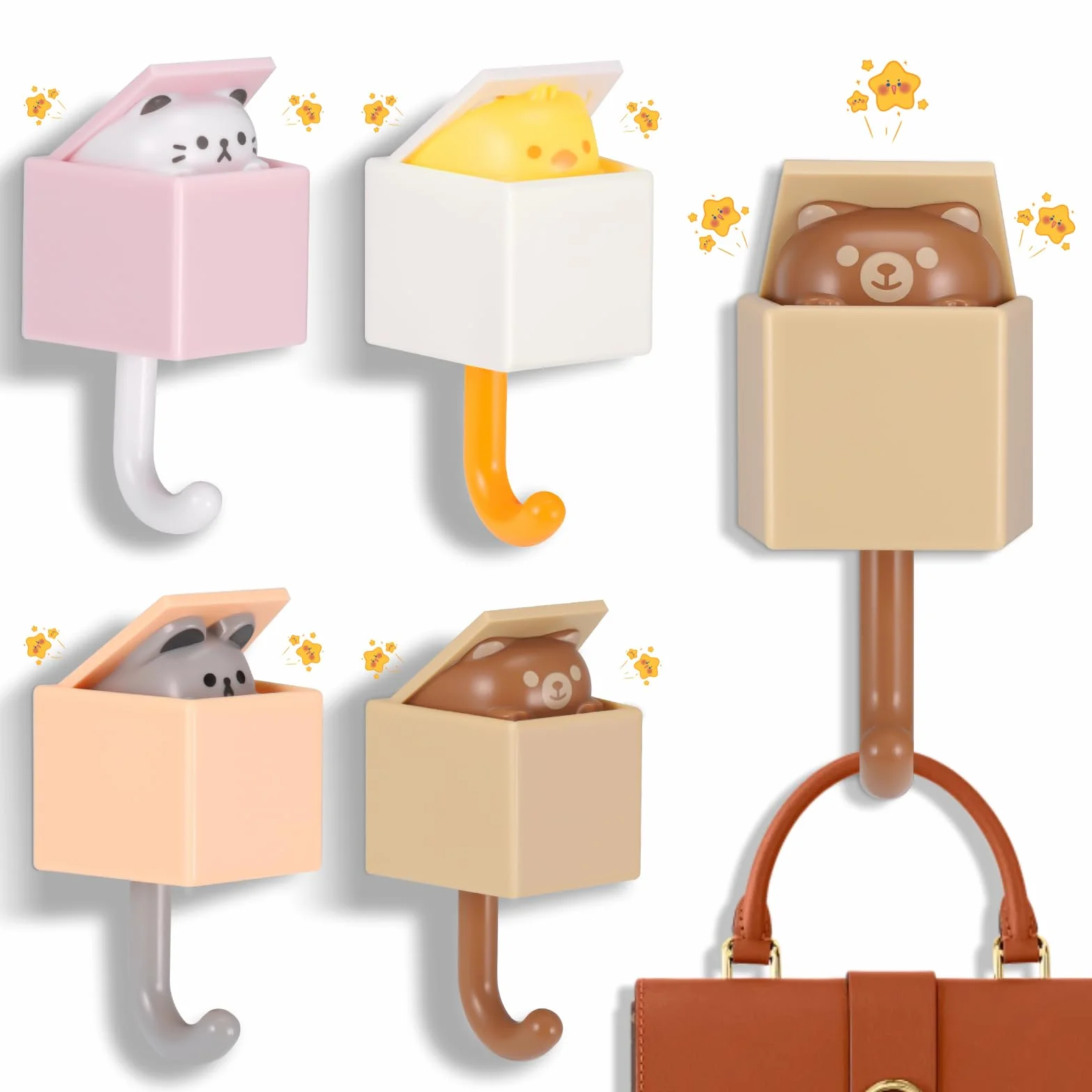 Starvortex 4 Pezzi Ganci Adesivi Animali Creativi Autoadesivo Appendi Chiavi per Casa Ufficio Bambini