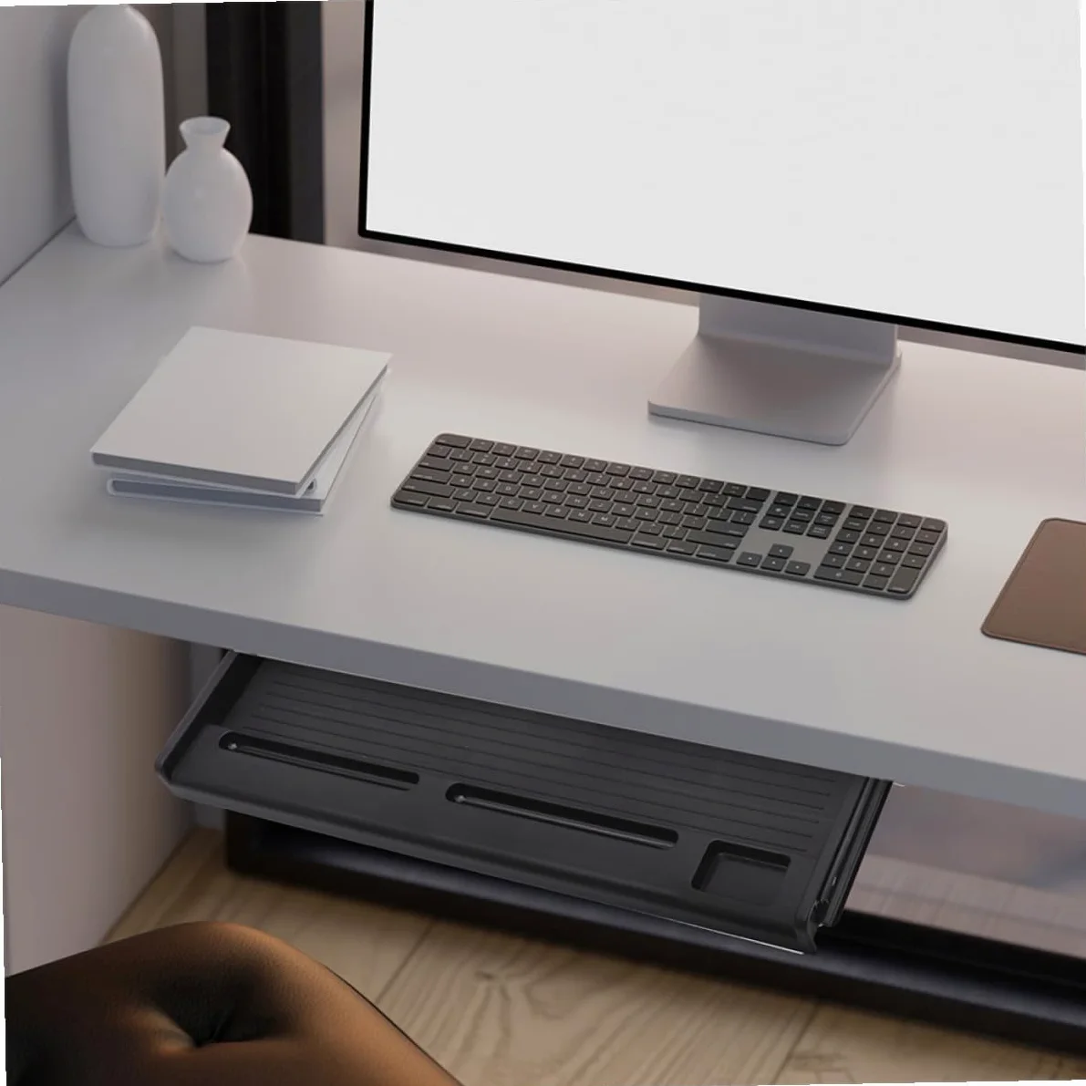AdjustabKeyboard Vassoio PP & Metallo Scrivania Der per Risparmio di Spazio Sto Pratico Sottoscrivania Supporto Tastiera per Ufficio Design
