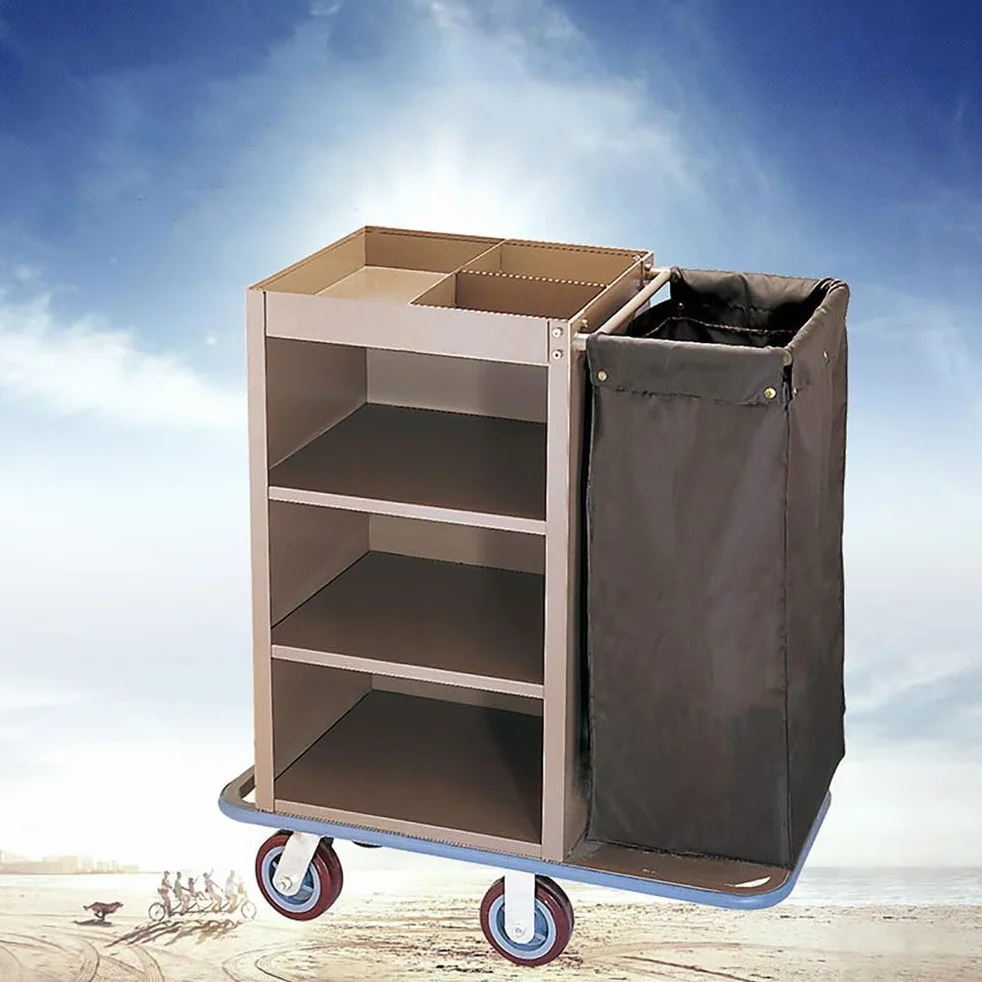 Carrello per Pulizie con Ruot, Carrello per Biancheria Sporca Hotel, Carrello Pulizie 3 Ripiani con Ruote e Borsa Integrata, per Pulizie Commerciali/Domestiche