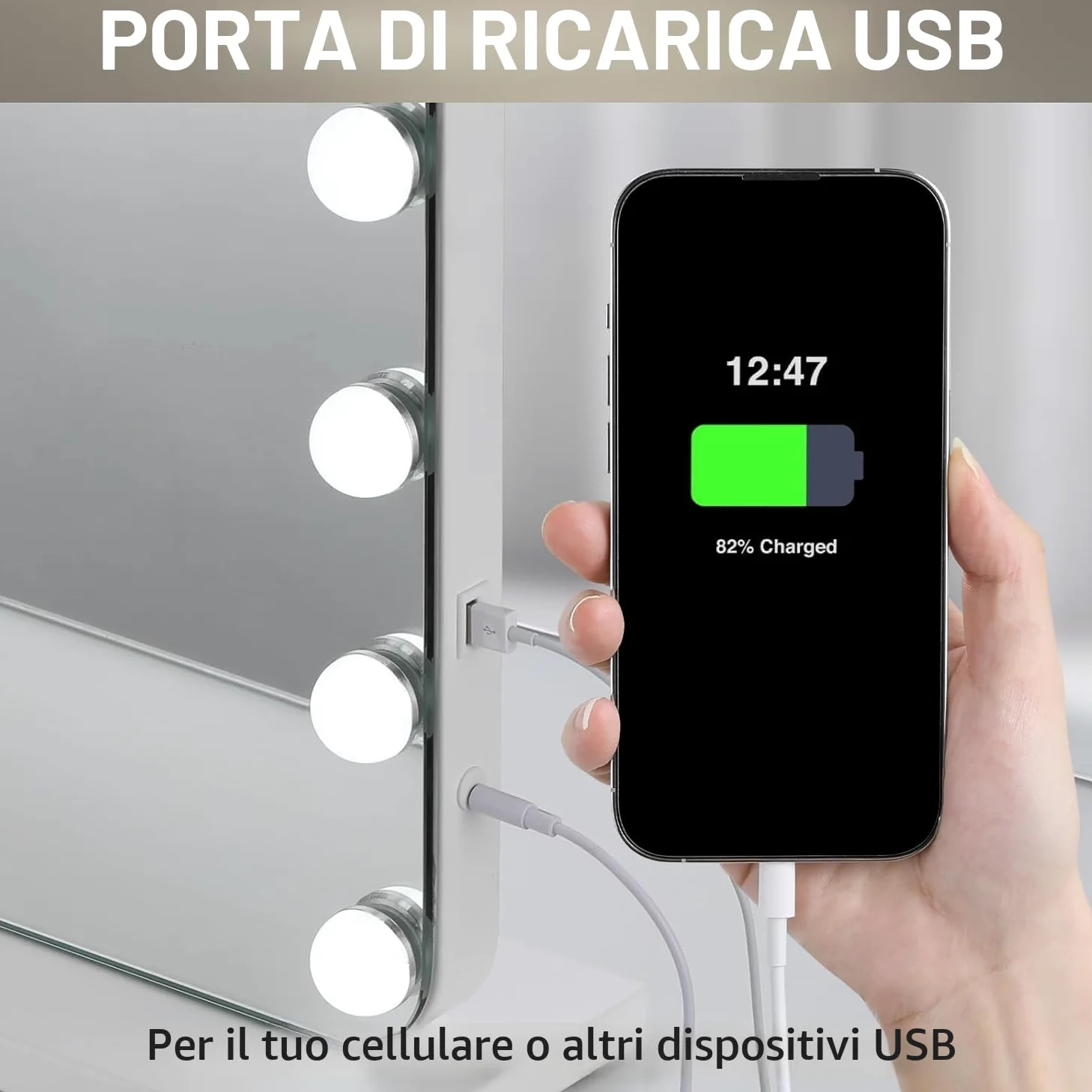 Hollywood Specchio Trucco con Luci,15 LED,50x40 cm,Specchio da parete,3 Temperature di Colore,Controllo touch e lente d'ingrandimento 10X,USB,Specchio da tavolo,specchio con luci make up,Bianco