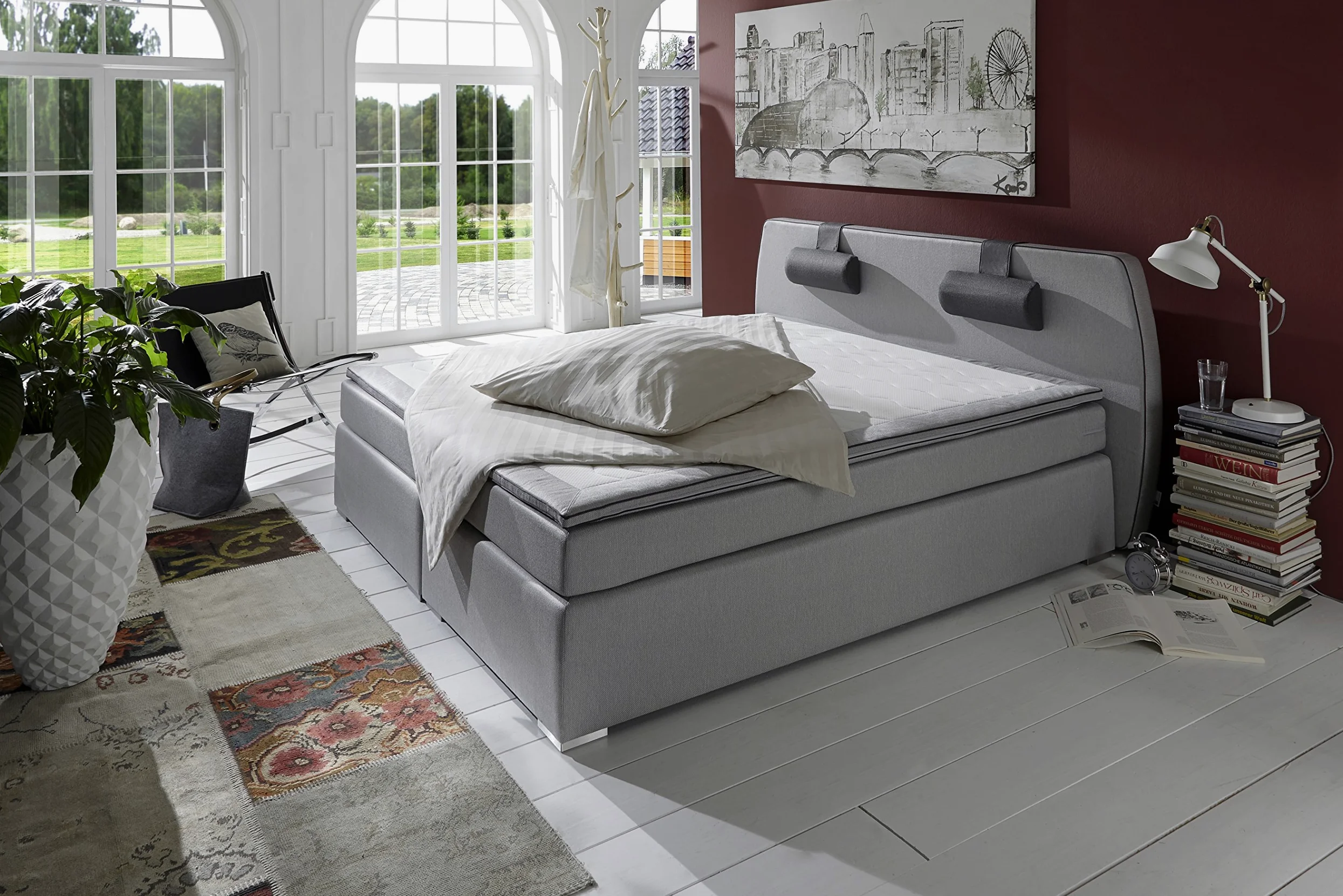 Atlantic Home Collection Letto con Contenitore, durezza Materasso H2, con coprimaterasso, con poggiatesta, Colore Grigio Chiaro, Grigio, 140 x 200 cm
