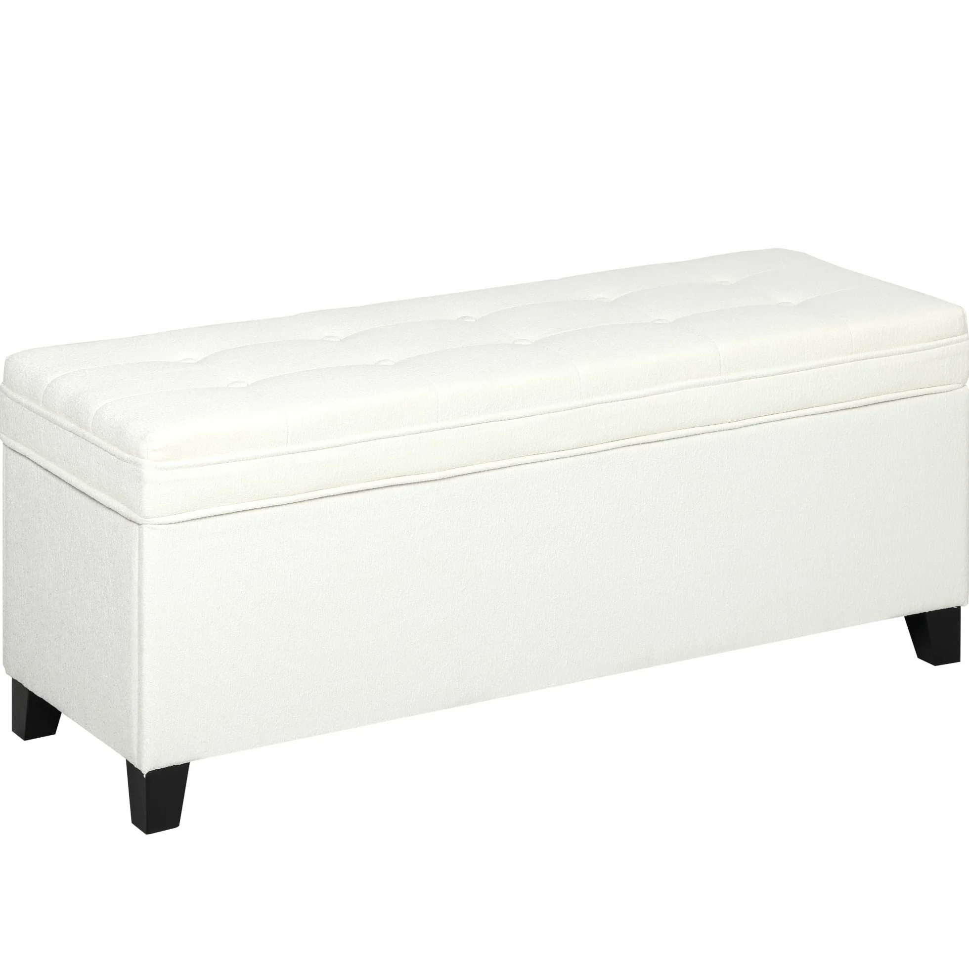 HOMCOM Panca portaoggetti 112L Panca da letto Cassapanca portaoggetti con seduta imbottita, tessuto di lino per soggiorno, camera da letto, ingresso, 120 x 40 x 48 cm, crema