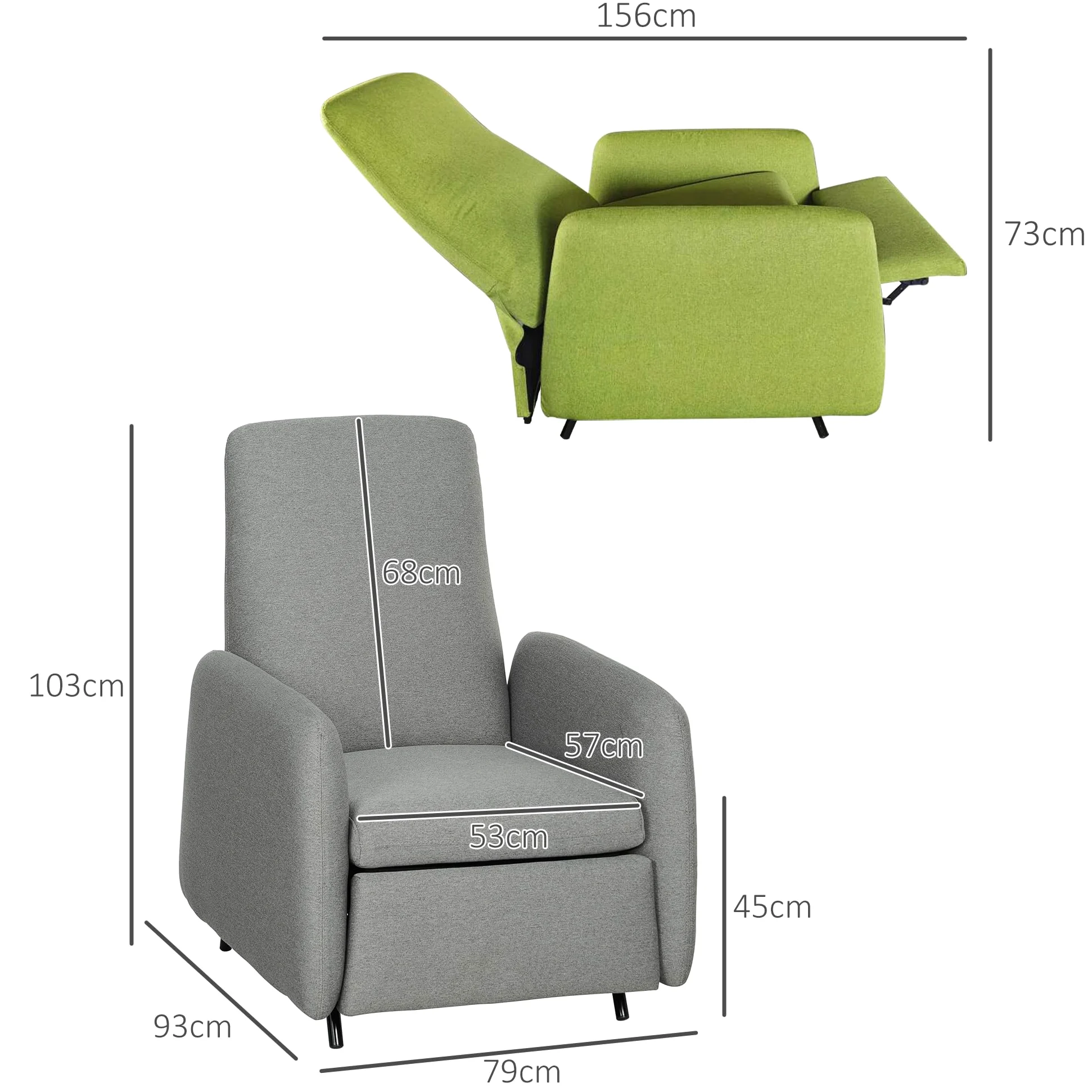 HOMCOM Poltrona Relax Reclinabile Manuale con Poggiapiedi, Poltrona Reclinabile in Tessuto Effetto Lino, Copertura Rimovibile per Camera da Letto, Soggiorno e Salotto, Grigio