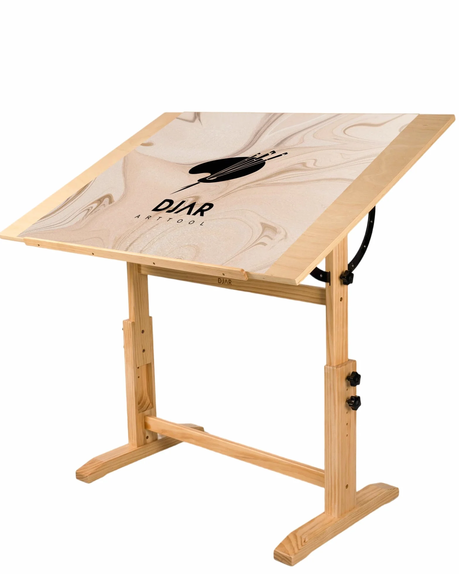 DJAR Tavolo da disegno regolabile in legno, scrivania artistica, 107 x 76 cm, per pittura, disegno e scrittura, cornice in legno di pino massiccio, naturale