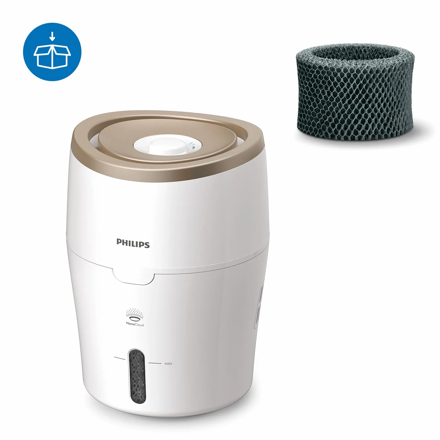 Umidificatore d'aria Philips serie 2000 - Umidificatore per ambienti 38 m², NanoCloud, 2 velocità, serbatoio da 2 litri (HU4811/10), 220-240 V || 50/60 Hz || 15W