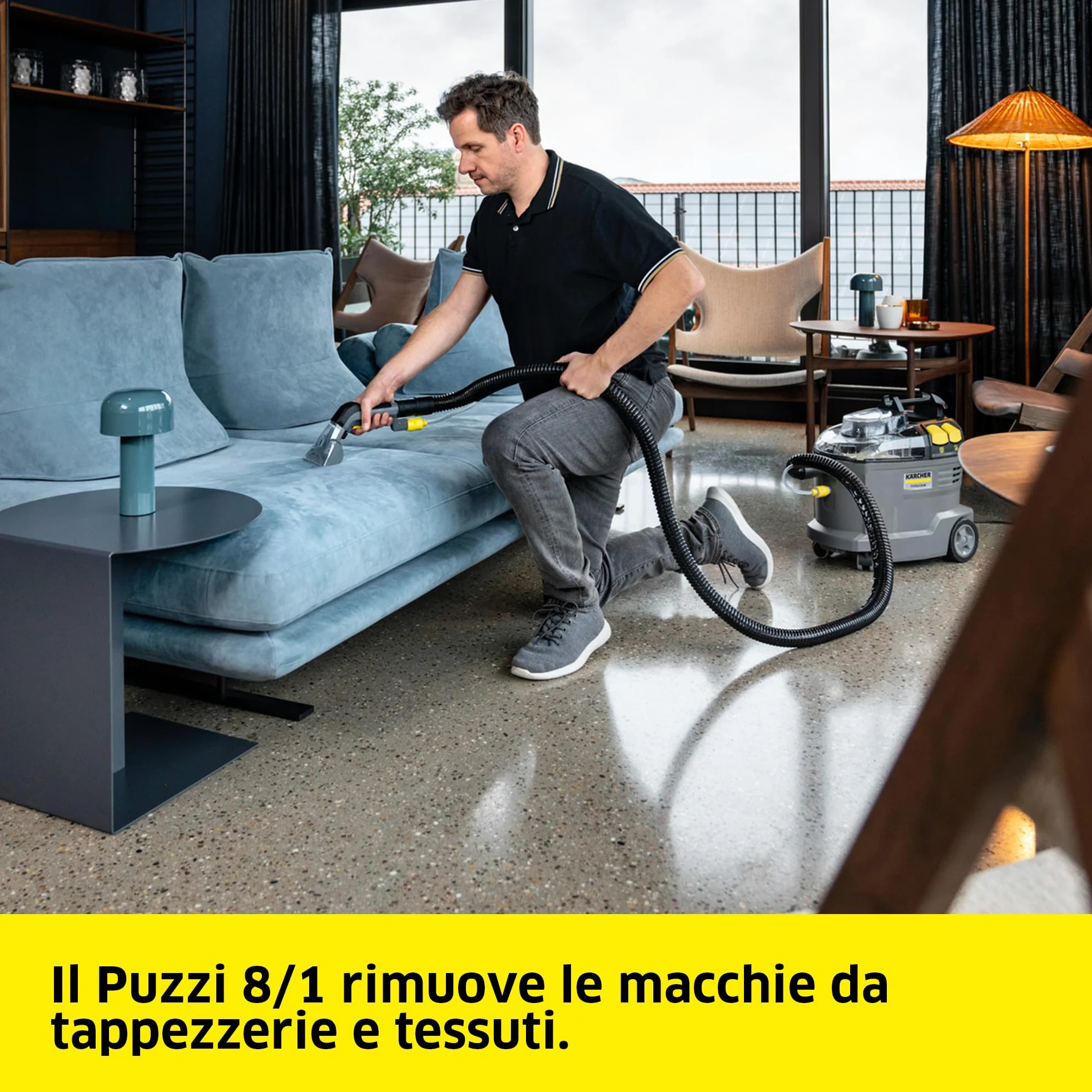 KÄRCHER lavatappeti e lavamoquette Puzzi 8/1, per tappezzeria e superfici tessili, serbatoio: 8 l, pressione spruzzo: 1 bar, resa superficie: 12-18 m²/h, peso: 8,6 kg, bocchetta per tappezzeria
