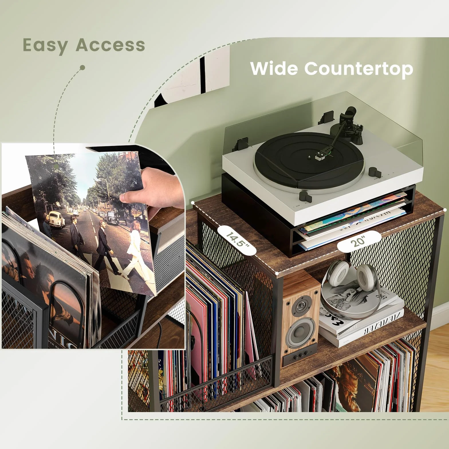 GIANTEX Supporto per giradischi a 3 livelli, espositore per dischi in vinile per 300 album, 3 divisori rimovibili, portadischi per album, telaio in metallo, libreria scaffale per soggiorno, studio