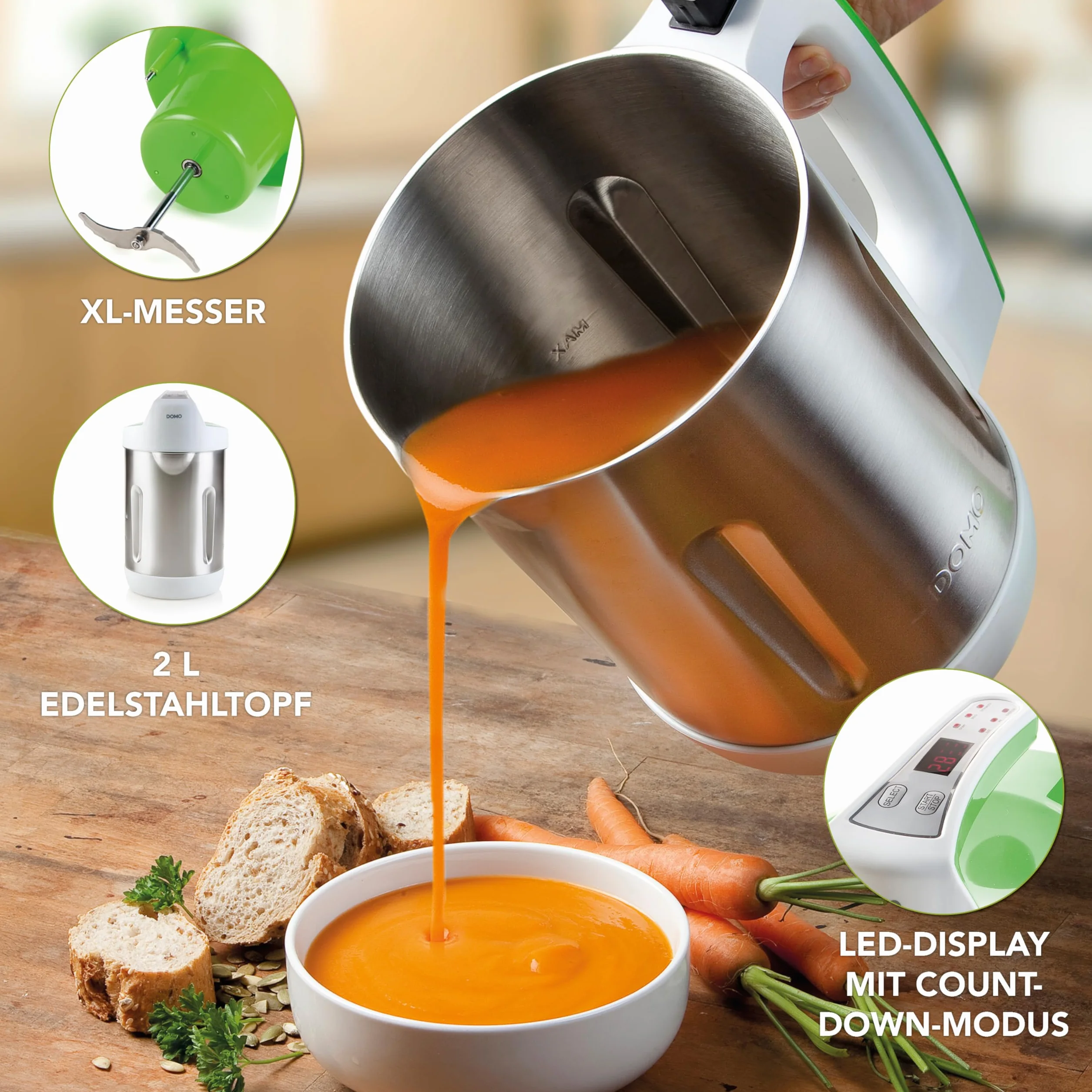 DOMO DO705BL - Frullatore per zuppa, 2 l, 6 programmi LED