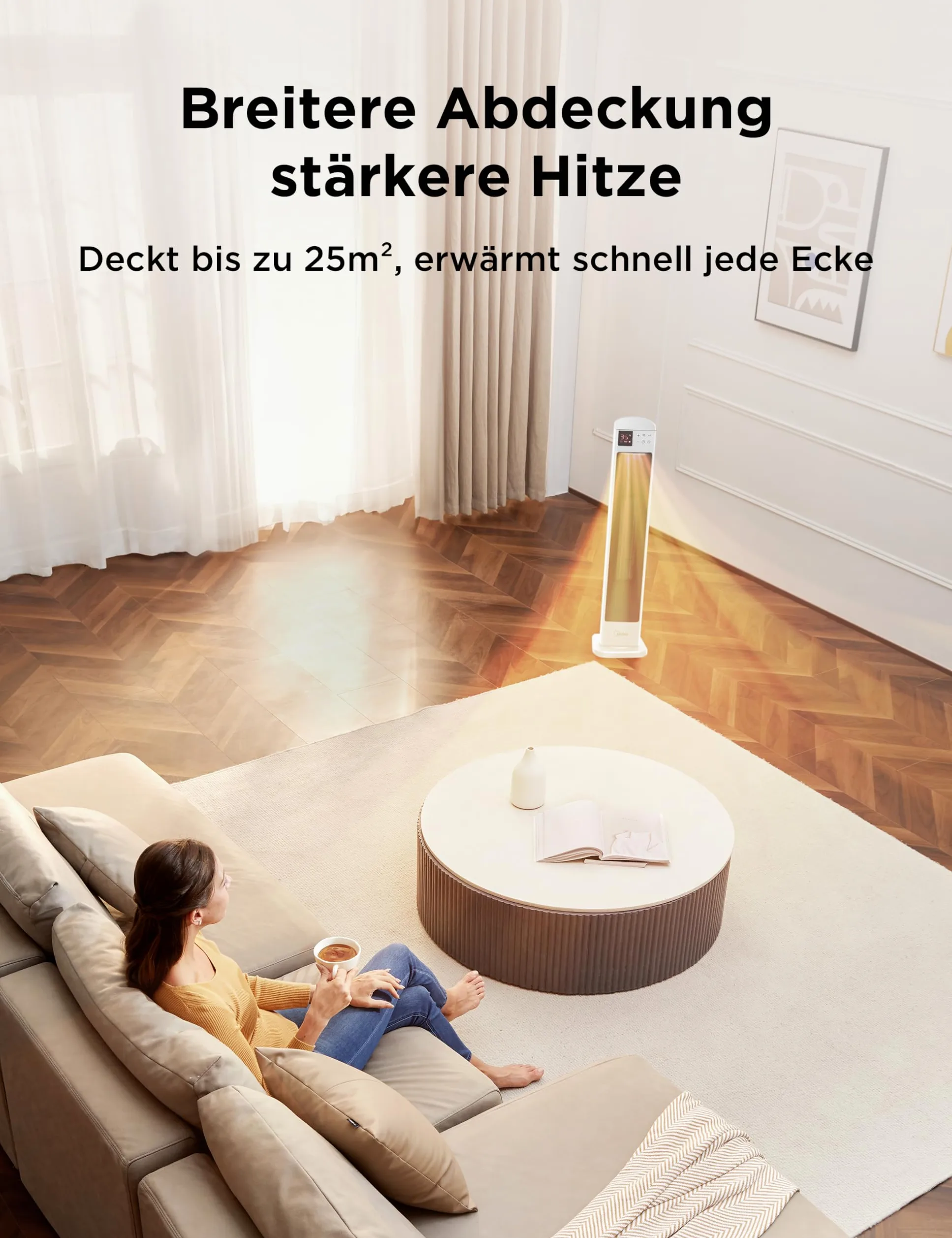 Midea NTH20-22GR(WH) - Termoventilatore a risparmio energetico, silenzioso, con telecomando, PTC, 2000 Watt, termostato, 2 livelli di calore, timer 24 ore, modalità ECO, per grandi ambienti