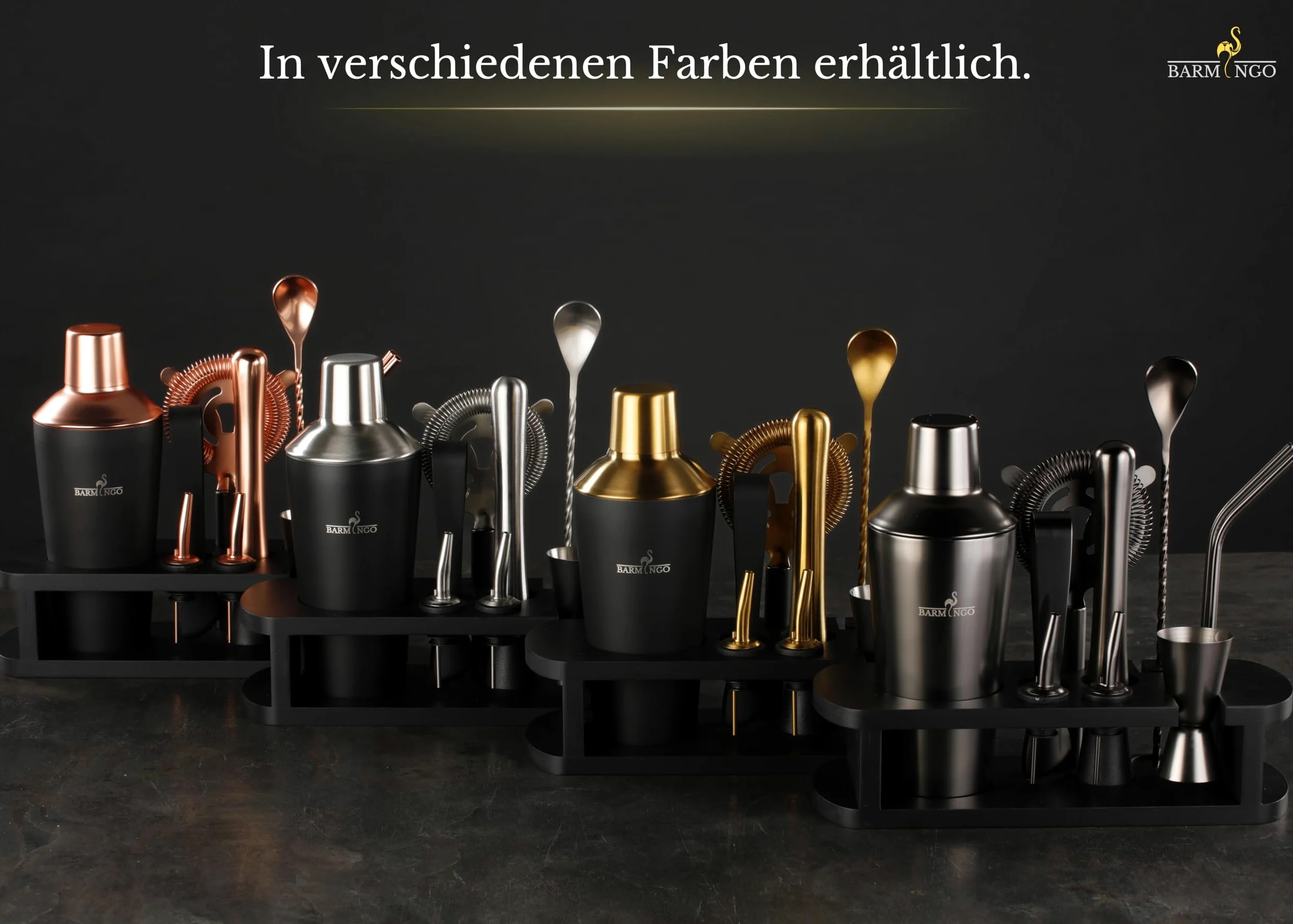 Set da cocktail in acciaio inox, 11 pezzi, 700 ml, con supporto e accessori da bar, set shaker per cocktail, set da barista, set da bar, set regalo, nero e oro rosa