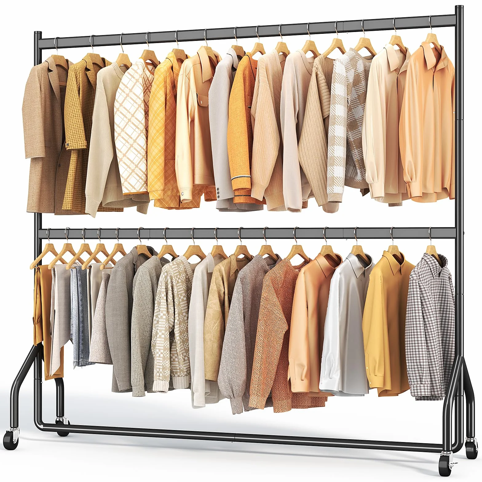 HOKEEPER Portavestiti Doppio Resistente a Carichi Pesanti con Grande Capacità, Organizzer di Armadio con Ruote per Boutiques, Camera da Letto, Lavanderia - 180cm