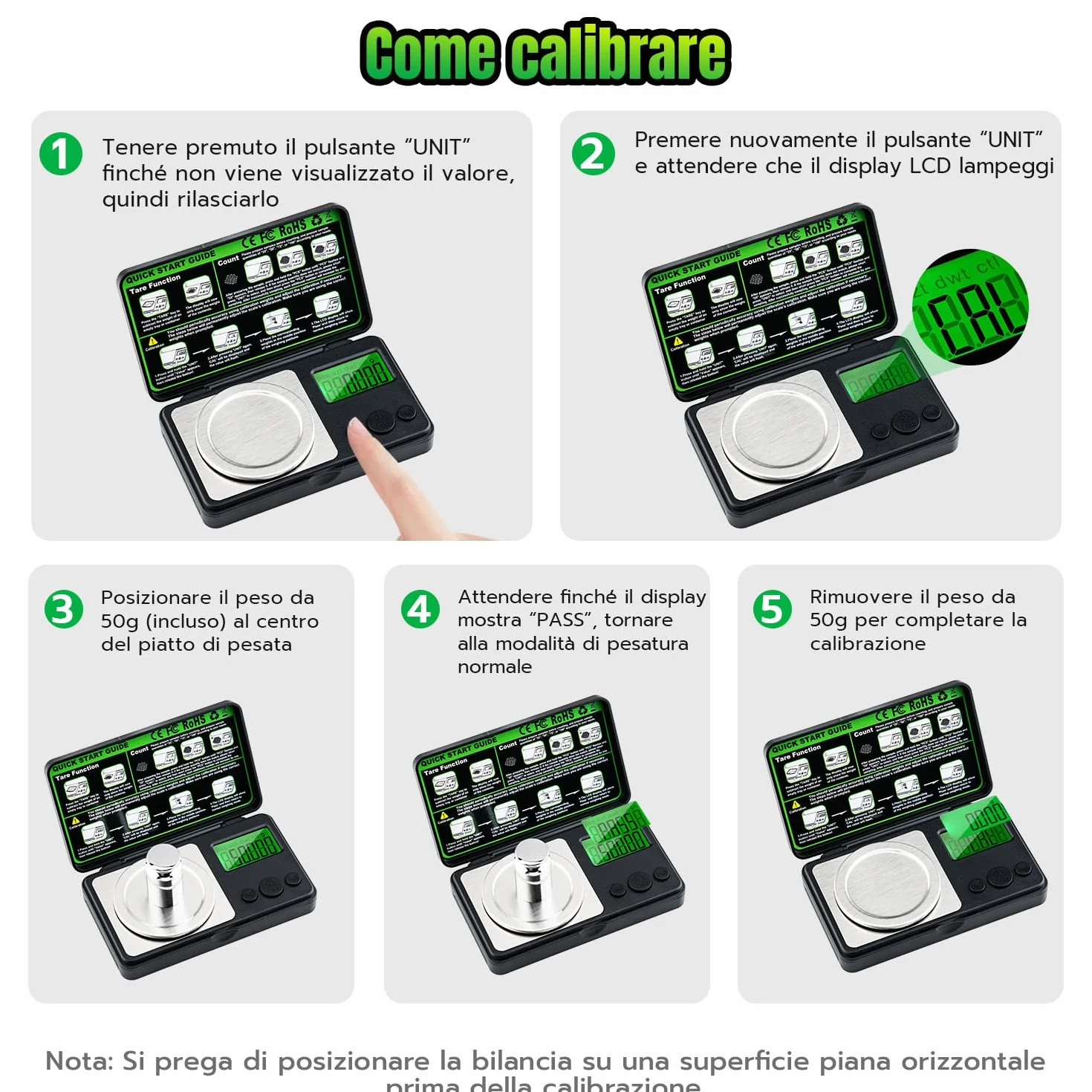 Bilancia ai Milligrammi 50g / 0,001g,Mini Bilancia Tascabile di Precisione con Display LCD,7 Unità,Funzione Tara e Peso di Calibrazione,Bilancino Digitale per Grammi,Oro,Gioielli e Laboratorio