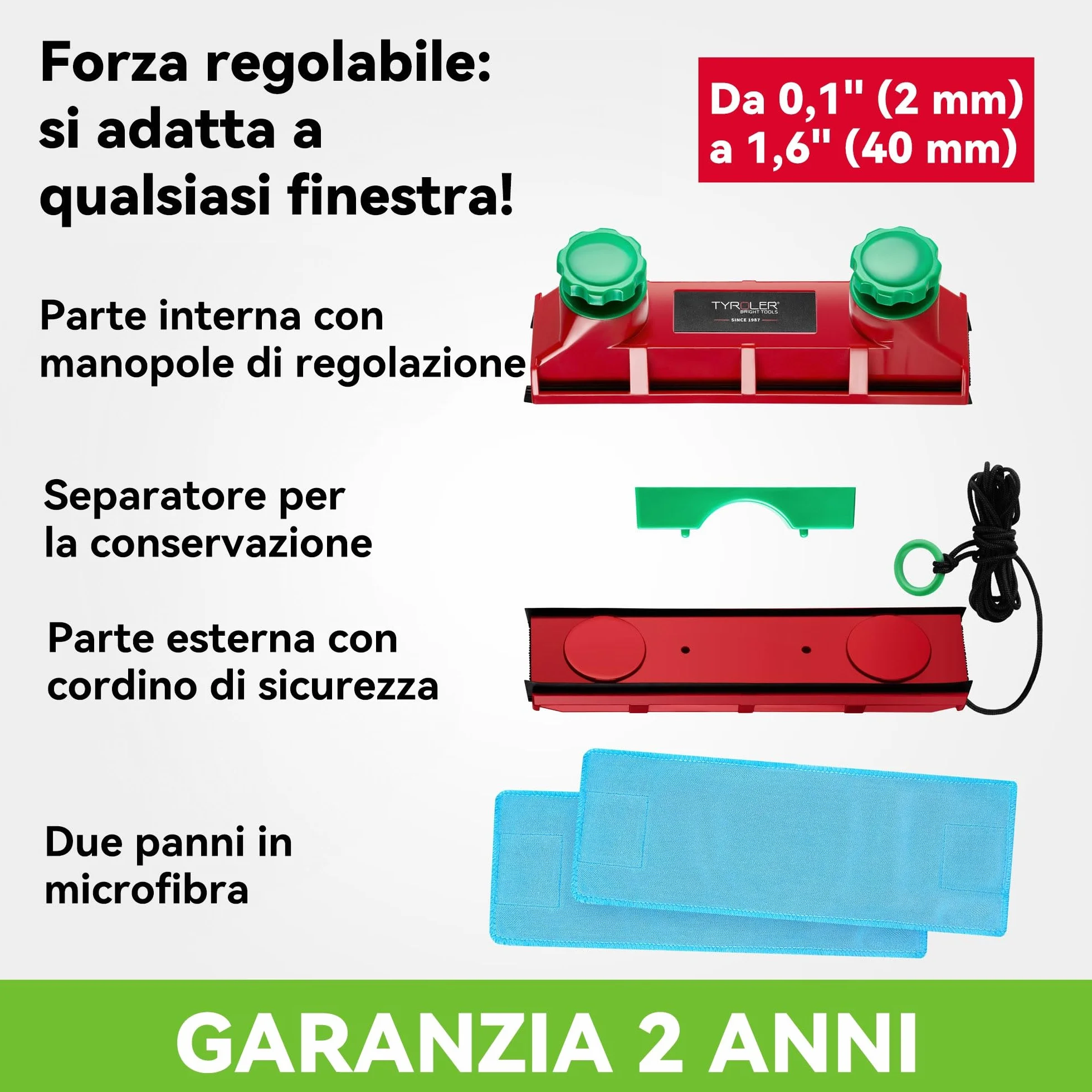 Tyroler Il Glider D-4 Lavavetri Magnetico per Doppio Vetro | Per Vetri Singoli, Doppi o Tripli 2-40mm | Pulisci Vetri Magnetico Doppio Vetro | Pulitore Vetro Magneticos, Lavavetri Finestre Magneticos