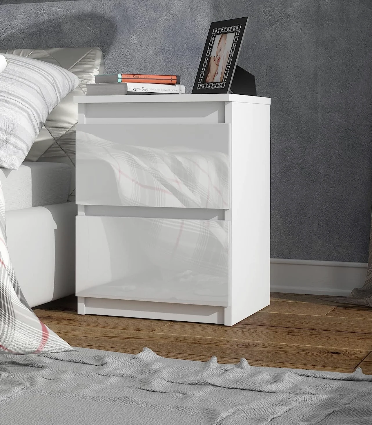 meble masztalerz Set 2 Comodini 40 cm, 2C, Bianco con Frontale Lucido | Moderno Comodino Piccolo 40x55x39 cm, Mobili Camera da Letto, Comodini Camera da Letto Moderni