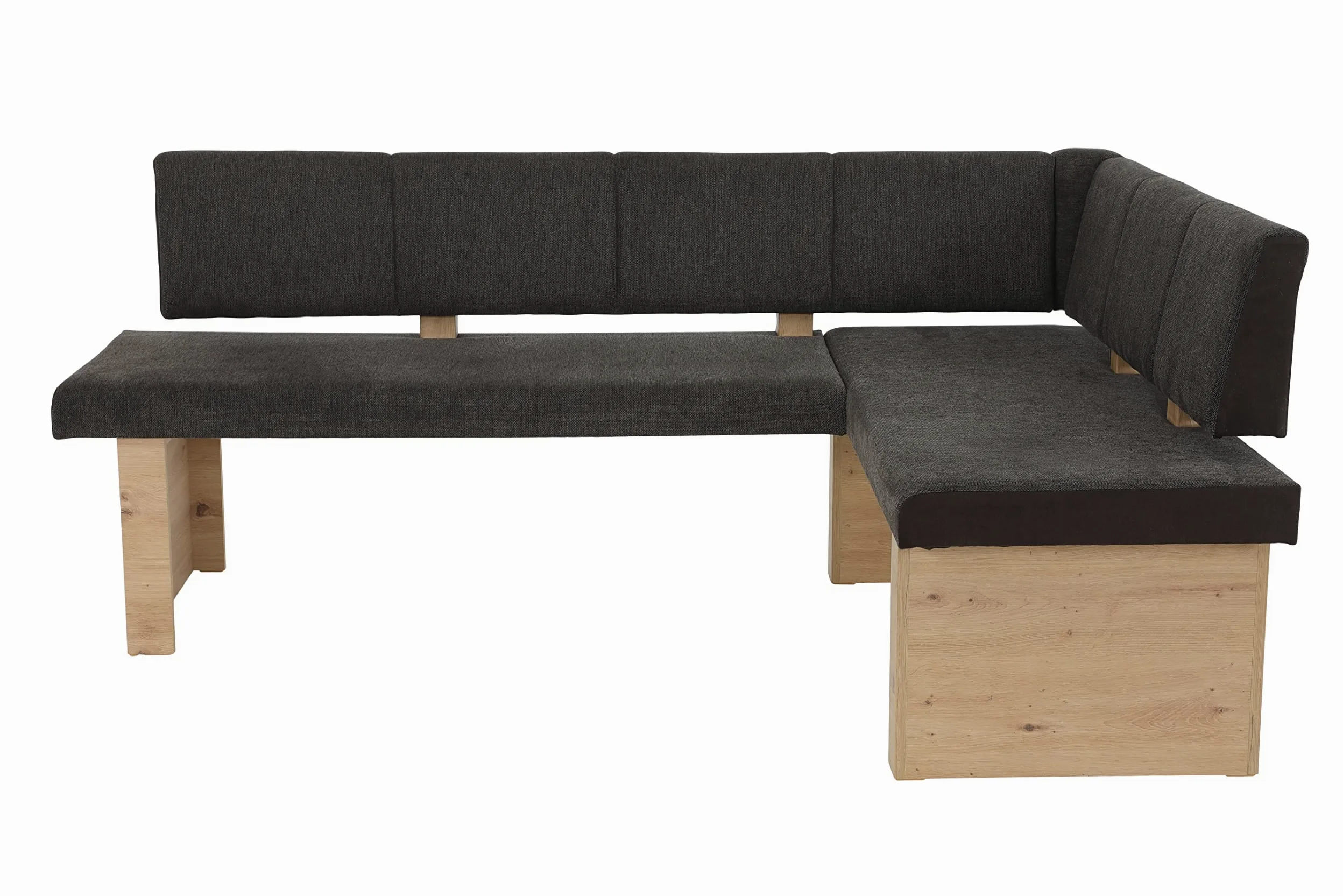 Hela Tische, Linn - Panca angolare, in tessuto marrone, struttura in legno di rovere artigianale, montabile su entrambi i lati, portata circa 300 kg, dimensioni 200 x 140 x 83 cm