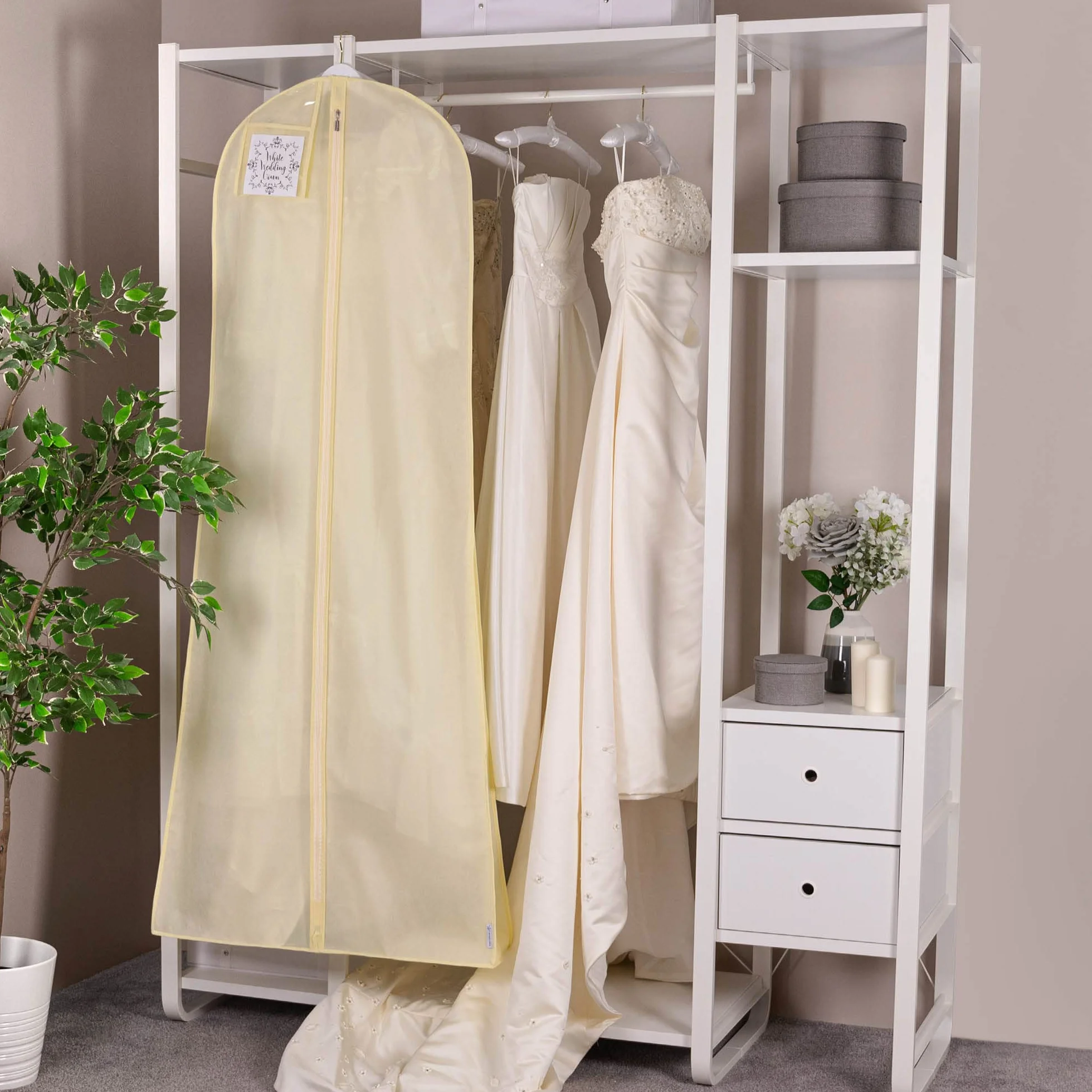 Hangerworld Custodia Porta Abito da Sposa 183cm Traspirante Bianco Avorio con Cerniera Lampo